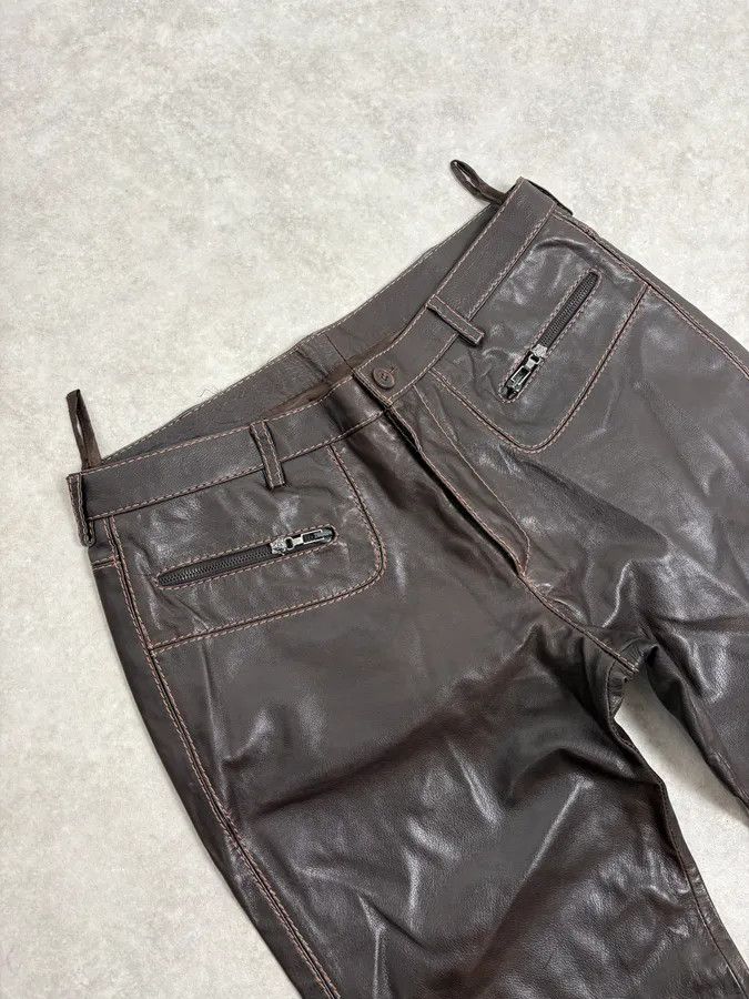 Vintage 1990s Gianni Versace Brown Leather Biker Pants Size US 32 / EU 48 - 6 Thumbnail