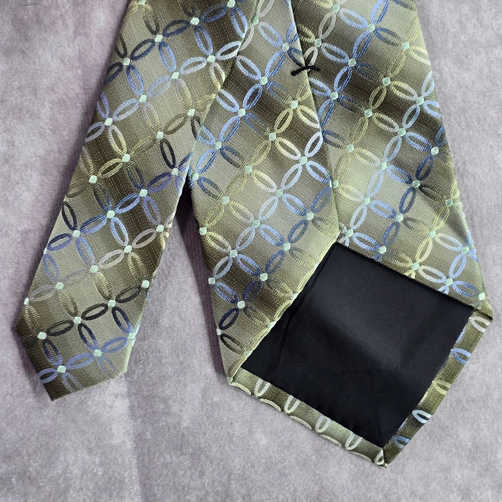 Stafford Stafford Green Gray Dot Floral Geometric 100% Silk Neck Tie Size 32 - 6 Thumbnail