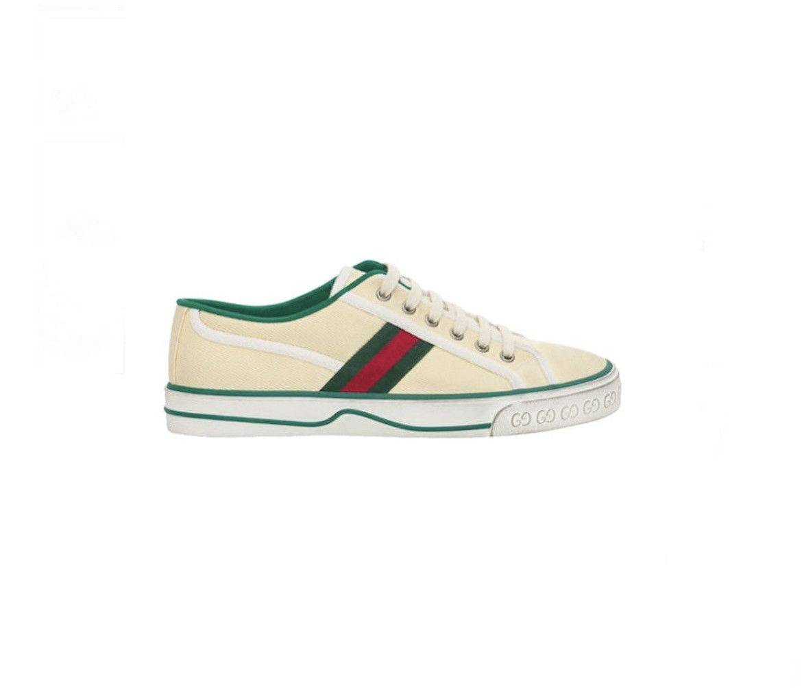 image of Gucci Tennis Sneaker Tweed 1977 GG in White/Yellow, Men's