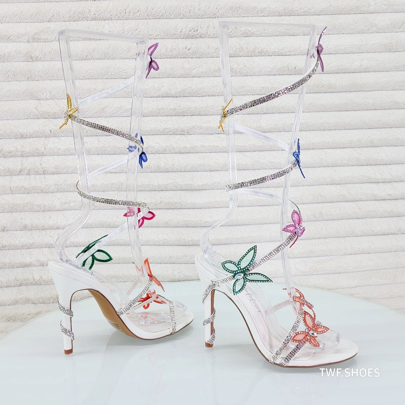 Other Fly Girl White Upper & Rhinestones Multi Color Butterfly Wra Size US 6.5 / IT 36.5 - 2 Thumbnail