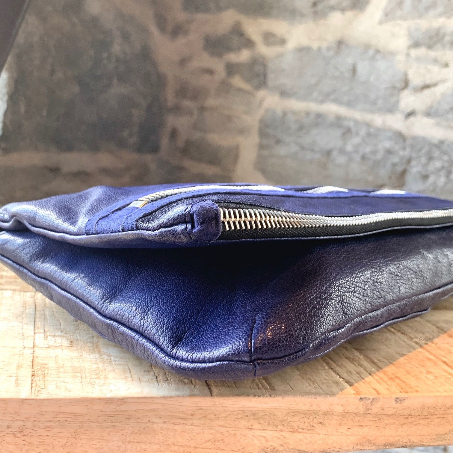 Alexander Wang Alexander Wang Dark Blue Fold Over Leather and Suede Clutch Size ONE SIZE - 6 Thumbnail