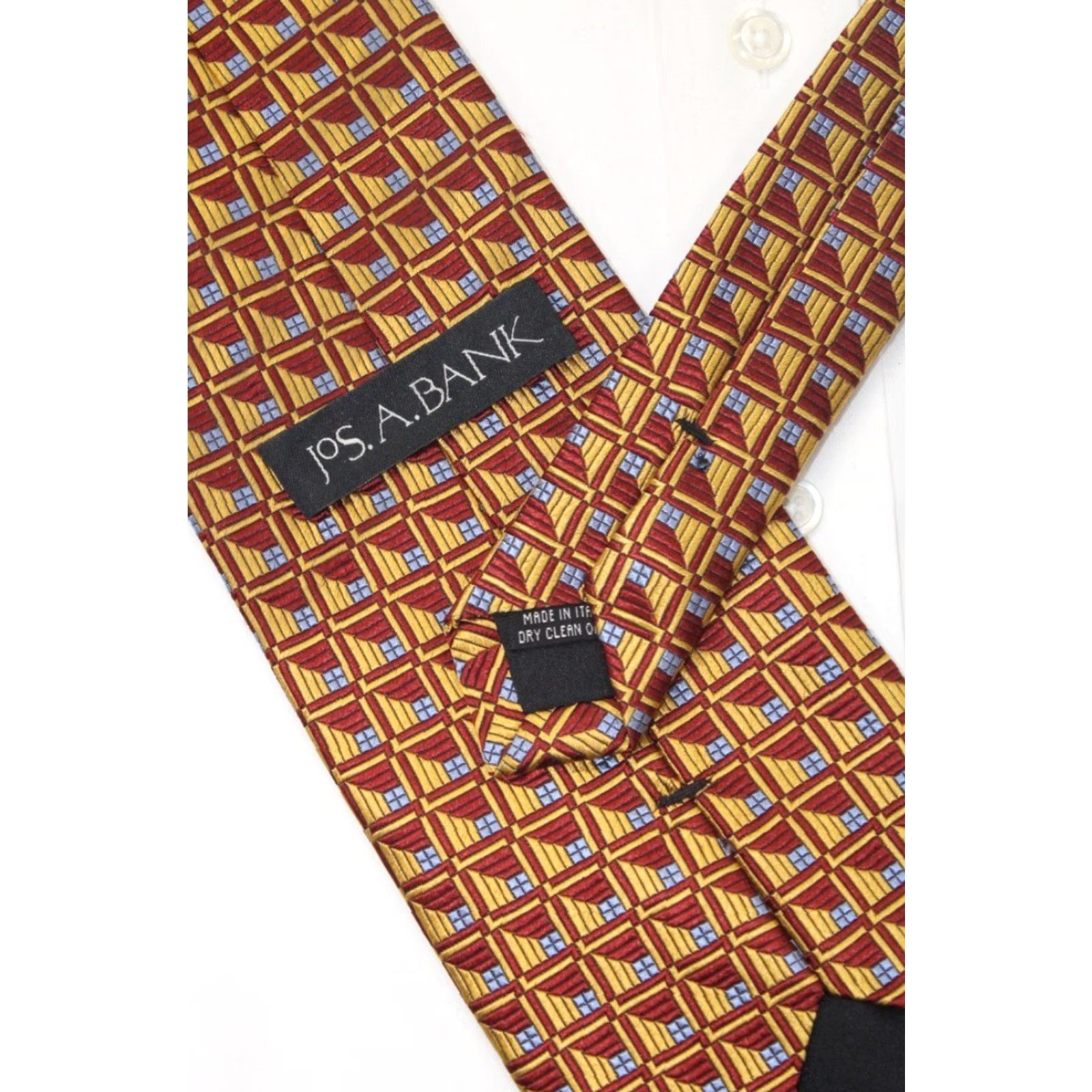 Jos. A. Bank Jos. A. Bank Silk Necktie 58" Classic Gold Red Geometric Abstract Retro Italy Mens Size ONE SIZE - 5 Thumbnail