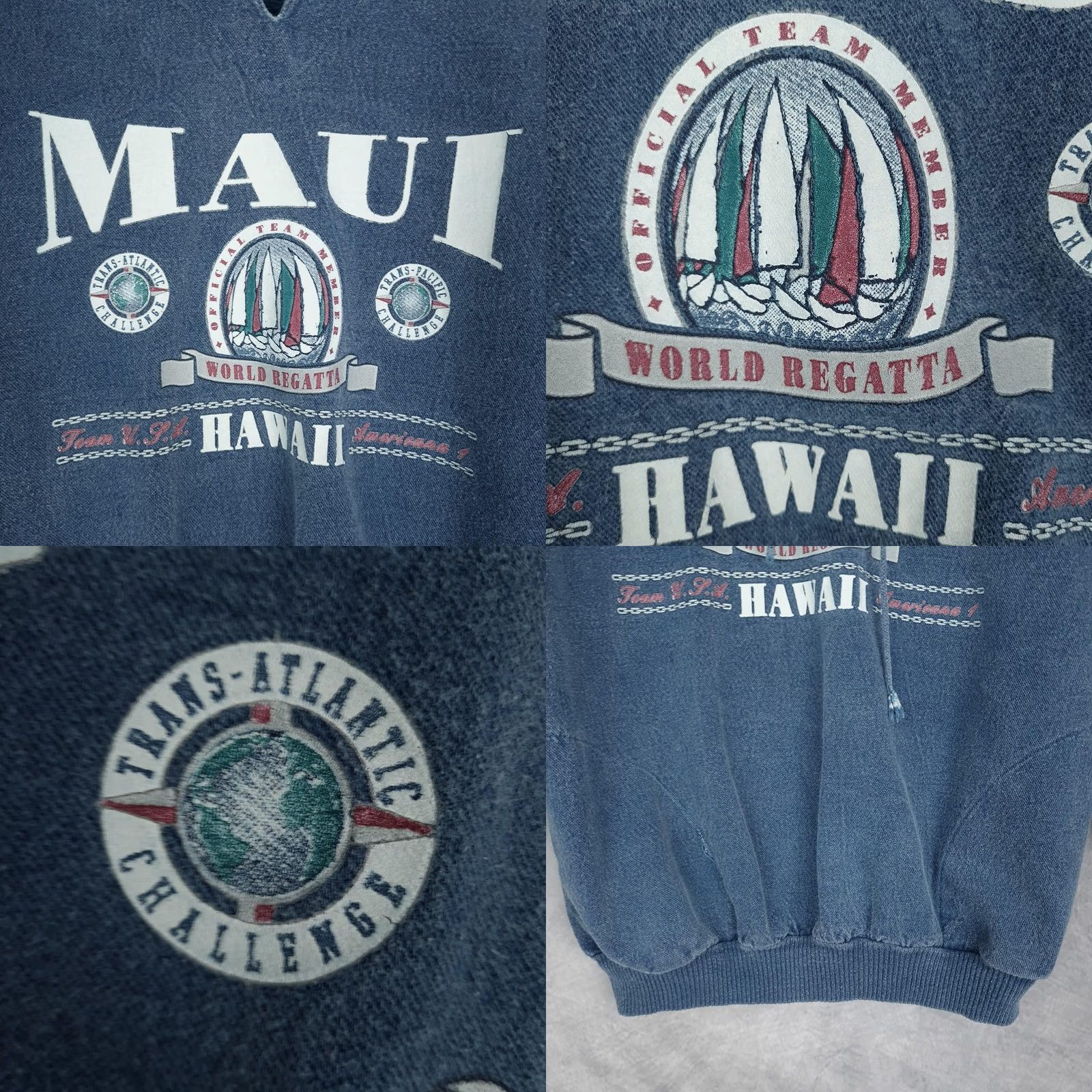 Vintage VINTAGE Maui Sweatshirt Mens Large Blue Hawaii World Regatta Pullover Knit Cotton Graphic Print 90s Mens Size US L / EU 52-54 / 3 - 8 Thumbnail