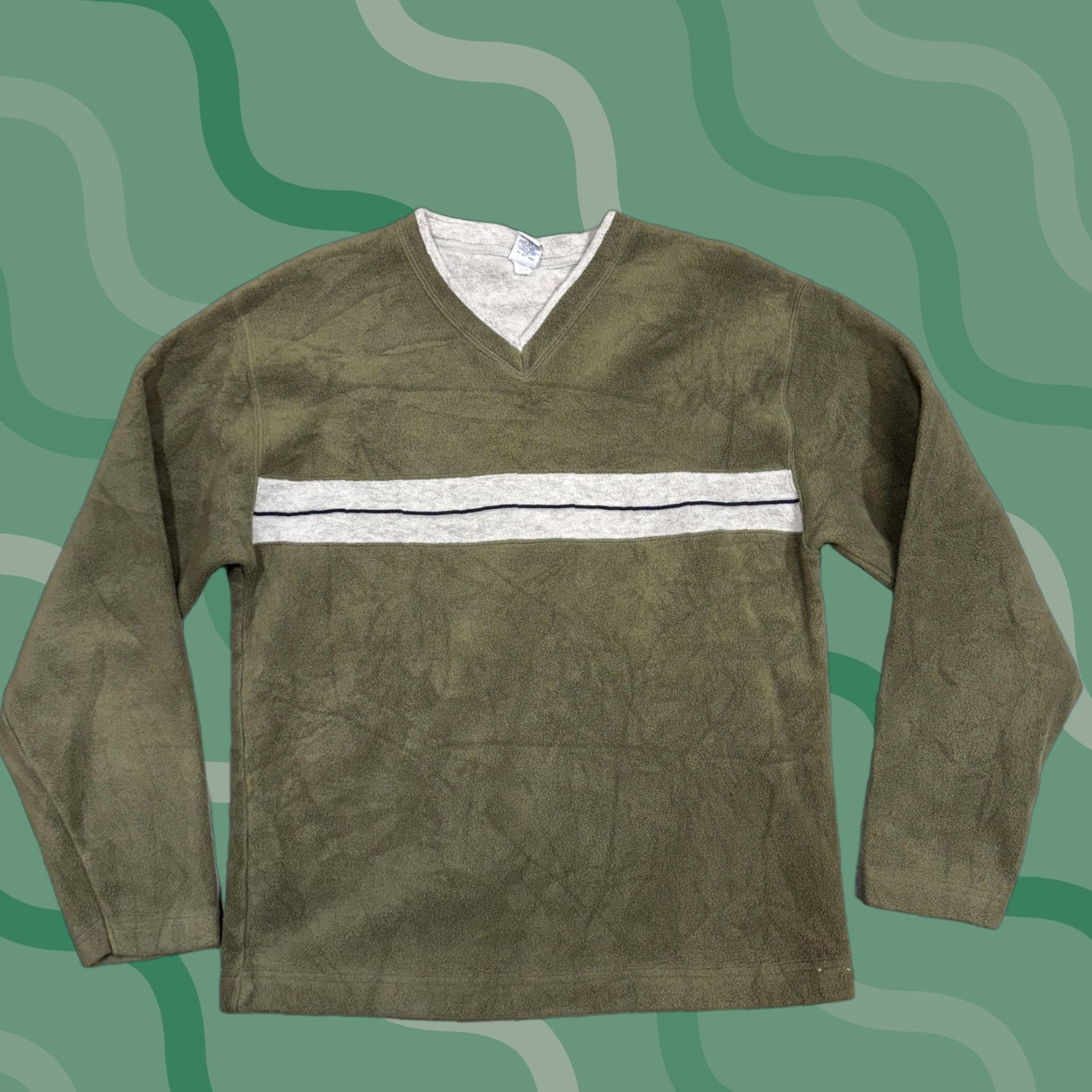 Gap Gap Mens Large Green V-Neck Pullover Sweater Fleece Striped Chest Casual Size US L / EU 52-54 / 3 - 1 Thumbnail