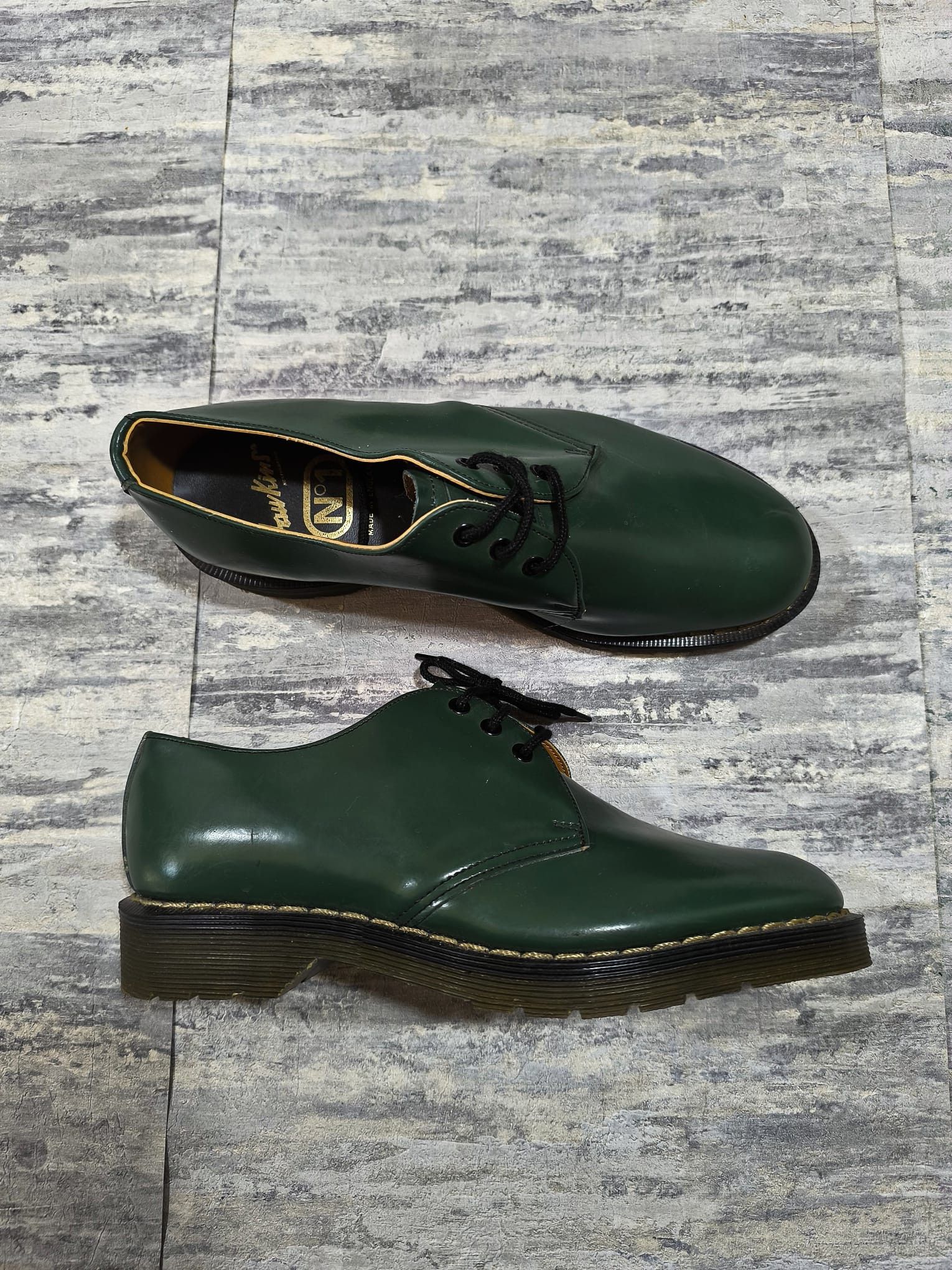 Leather Hawkins Derby Shoes Green Leather England rare 80s 90s Vtg Size US 6.5 / EU 39-40 - 3 Thumbnail
