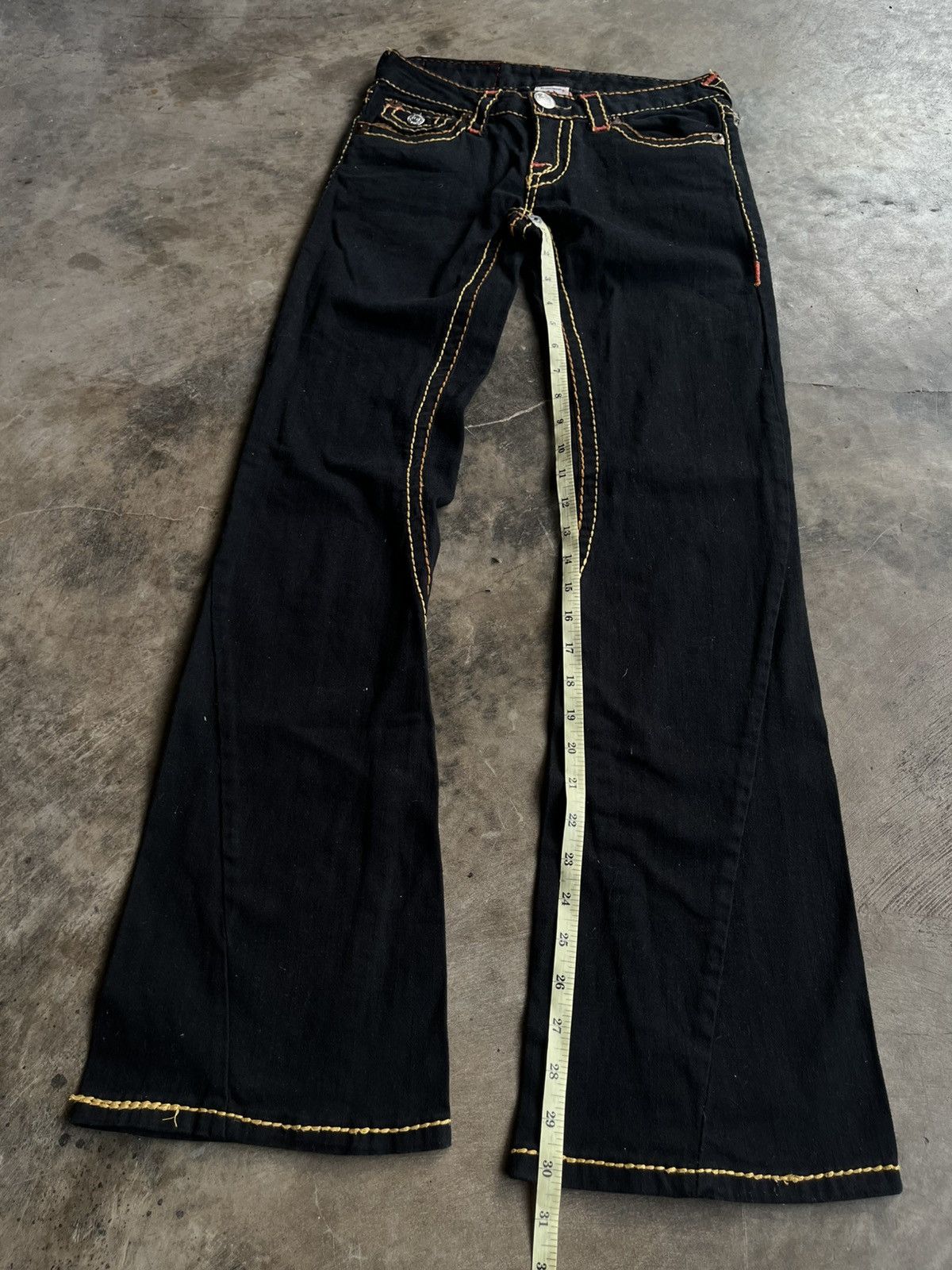 If Six Was Nine TRUE RELIGION BLACK FLARE BOOTCUT DENIM JEANS PANTS PATTERN Size US 26 / EU 42 - 17 Thumbnail