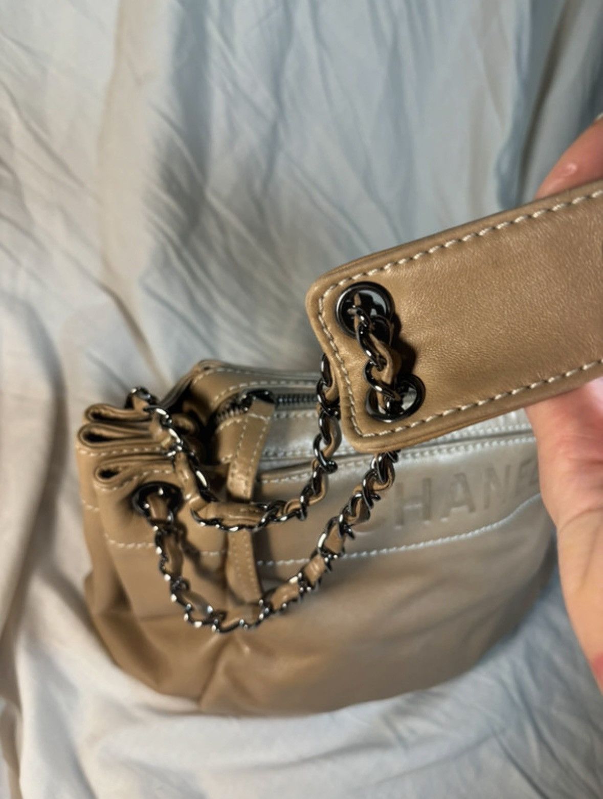 Chanel CHANEL Lax Accordion Lamb skin Light Beige Leather bag Size ONE SIZE - 5 Thumbnail