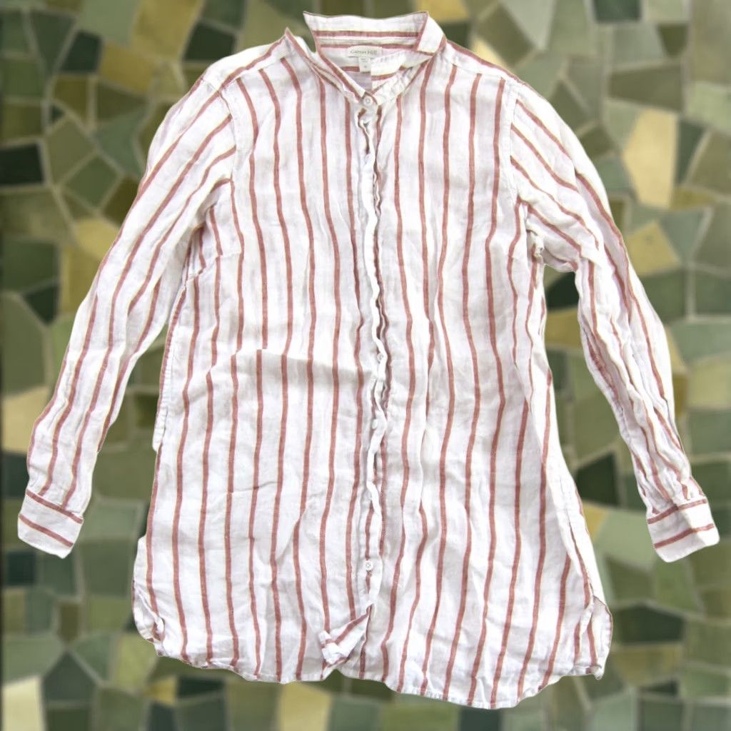 Vintage Garnet Hill Blouse Shirt 100% Linen Pink Stripe Collared Long Sleeve Button Down M Womens Size M / US 6-8 / IT 42-44 - 1 Thumbnail