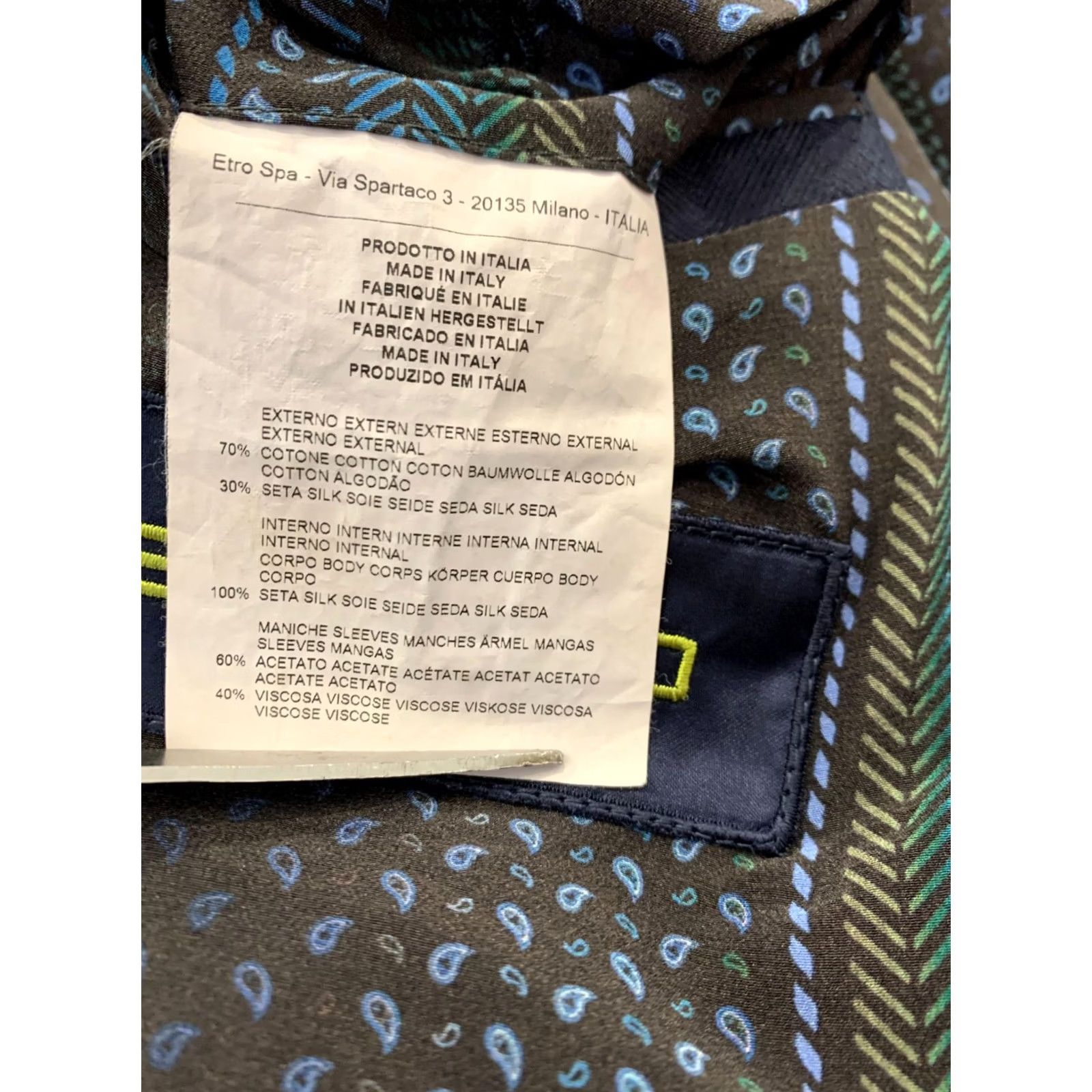 Etro ETRO Blazer Mens S 50 IT Paisley Silk Lining Cotton 2 Piece Milano Tailored Blazer Blue N/A Size 36R - 6 Thumbnail