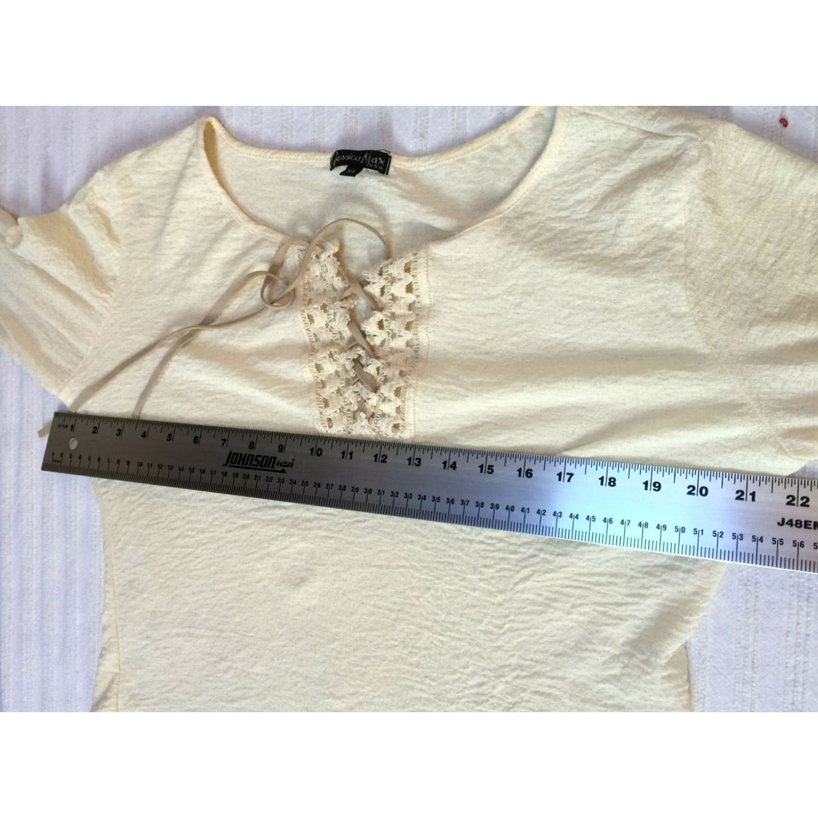 Bell Jessica Max USA Womens XL Lace Up Long Bell Sleeve Blouse Top Ivory Stretch Size XL / US 12-14 / IT 48-50 - 6 Thumbnail