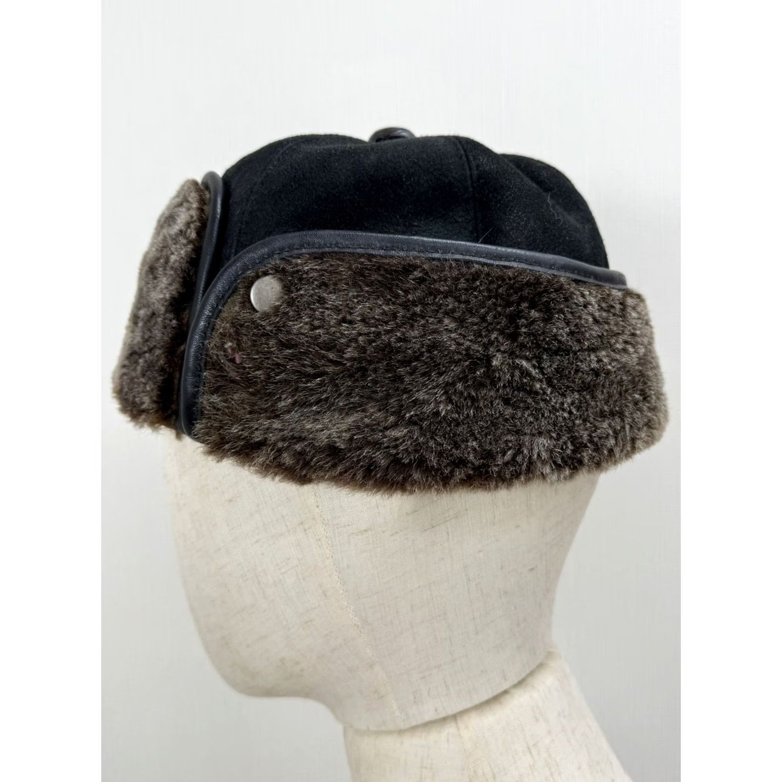 Vintage VINTAGE Nike? Real 100% Fur Sheepskin Bomber Caps Suede Leather Trapper Hat Black Size ONE SIZE - 3 Thumbnail