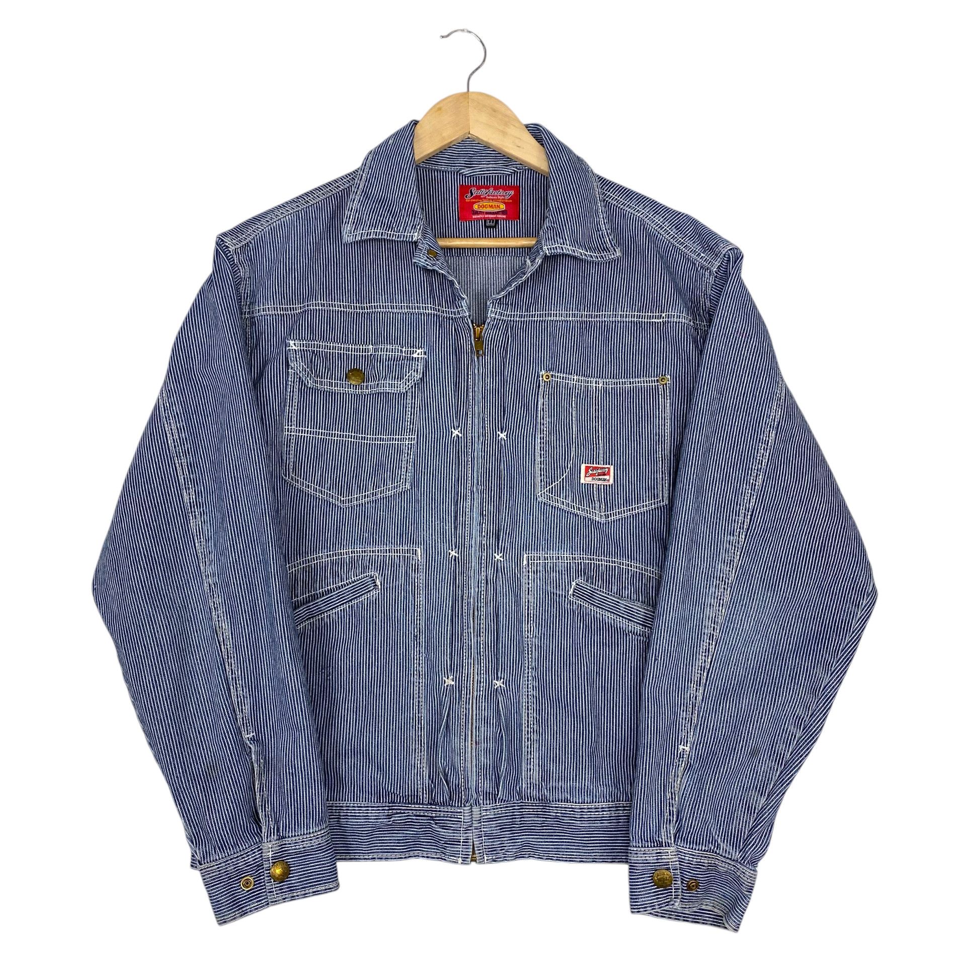 Japanese Brand 💥SATISFACTORY DOGMAN HICKORY TRUCKER JACKET Size US L / EU 52-54 / 3 - 1 Thumbnail