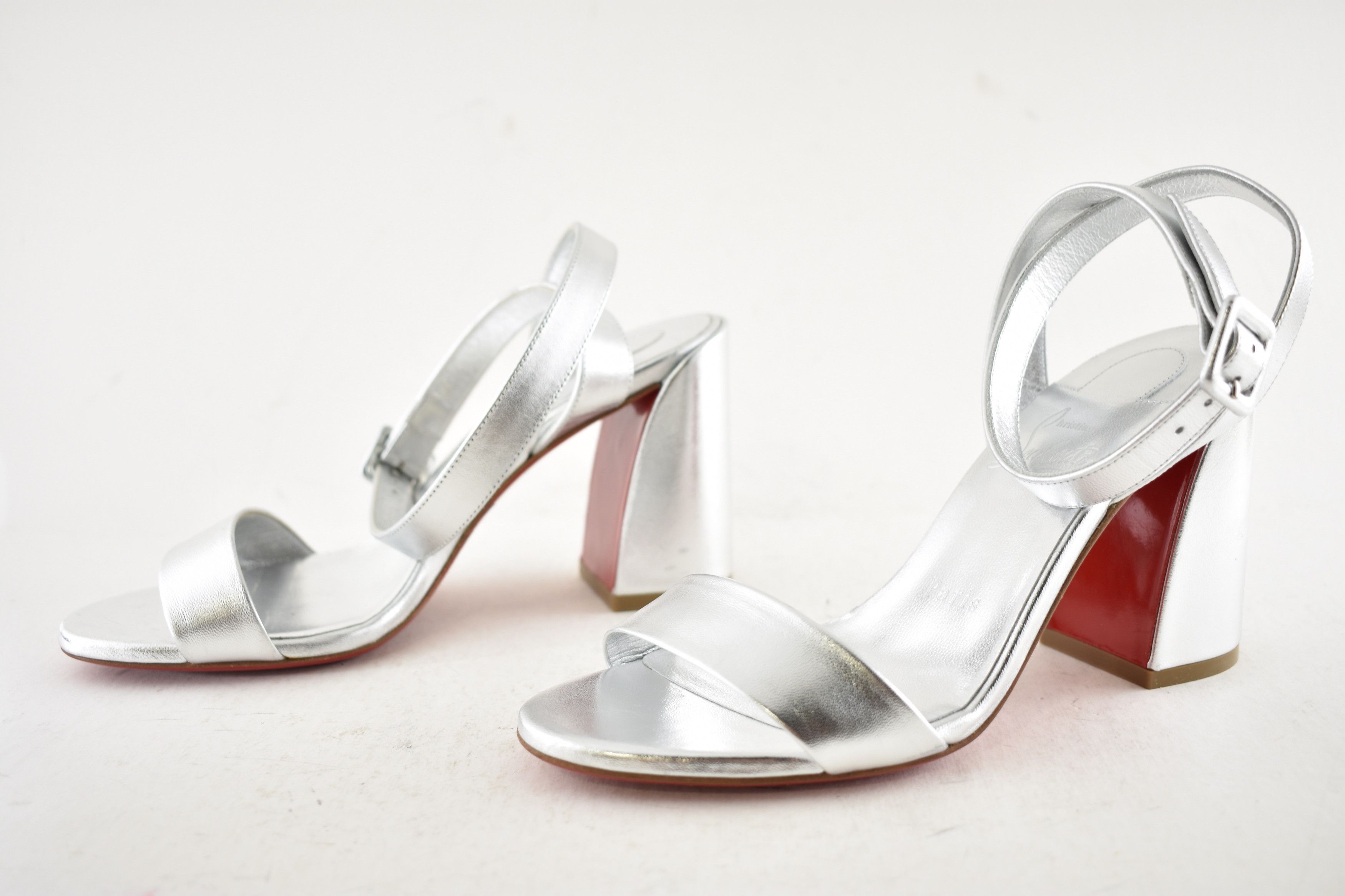 Christian Louboutin Miss Sabina 85 Silver Ankle Strap Block Heel Sandal 36.5 Size US 6.5 / IT 36.5 - 12 Thumbnail