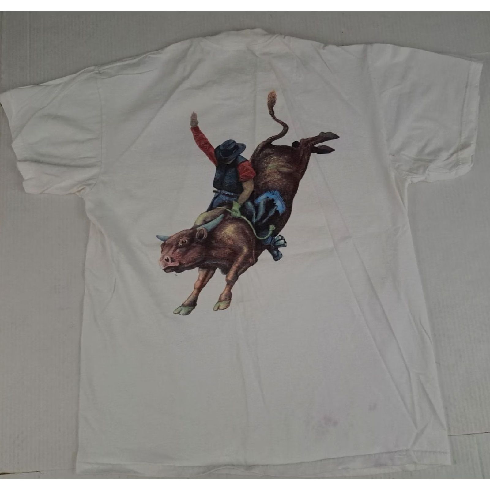 Delta VINTAGE Delta T-Shirt Bull Durham Bulldogger Bull Wrestler Crew Neck Short Sleeve Men L White Canvas Cotton Rodeo 1990s Logo Casual Shirt Size US L / EU 52-54 / 3 - 2 Thumbnail