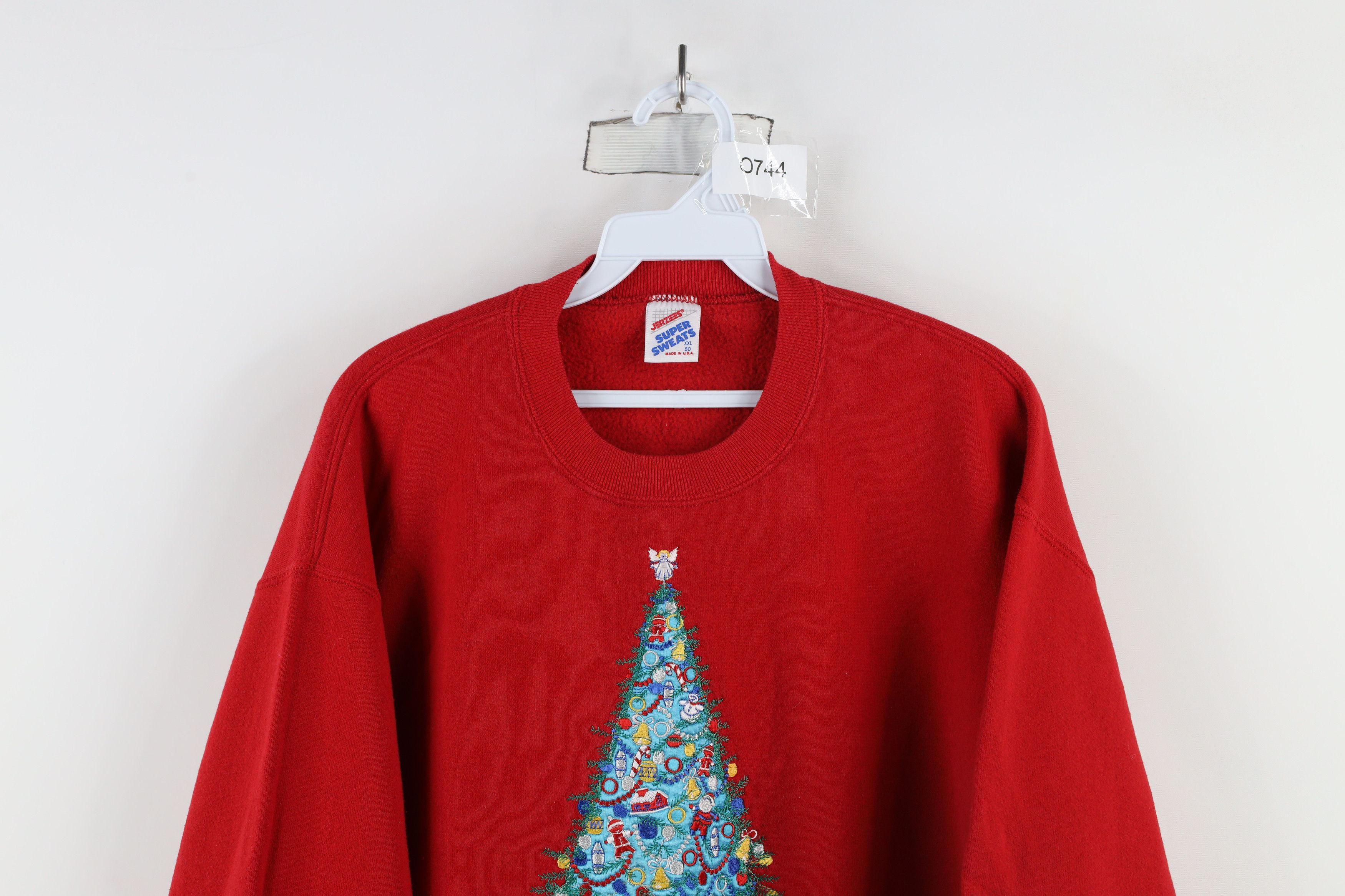 Vintage Vintage 90s Faded Christmas Tree Crewneck Sweatshirt Red USA Size XXL / US 16-18 / IT 52-54 - 2 Thumbnail