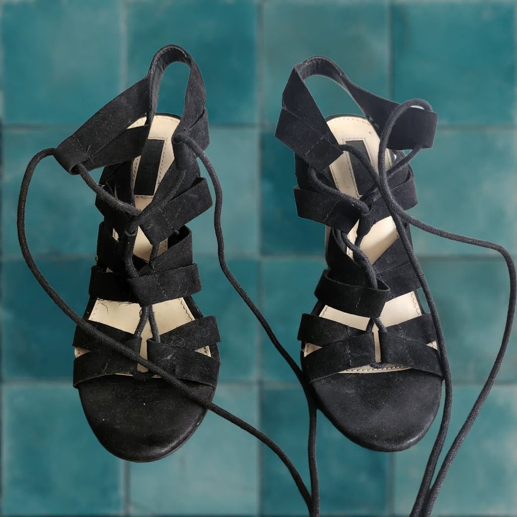 Forever 21 Forever 21 Women's Black Lace Up Ghillie Wedge Heel Sandals - Size 6 Size US 4 / IT 34 - 1 Thumbnail