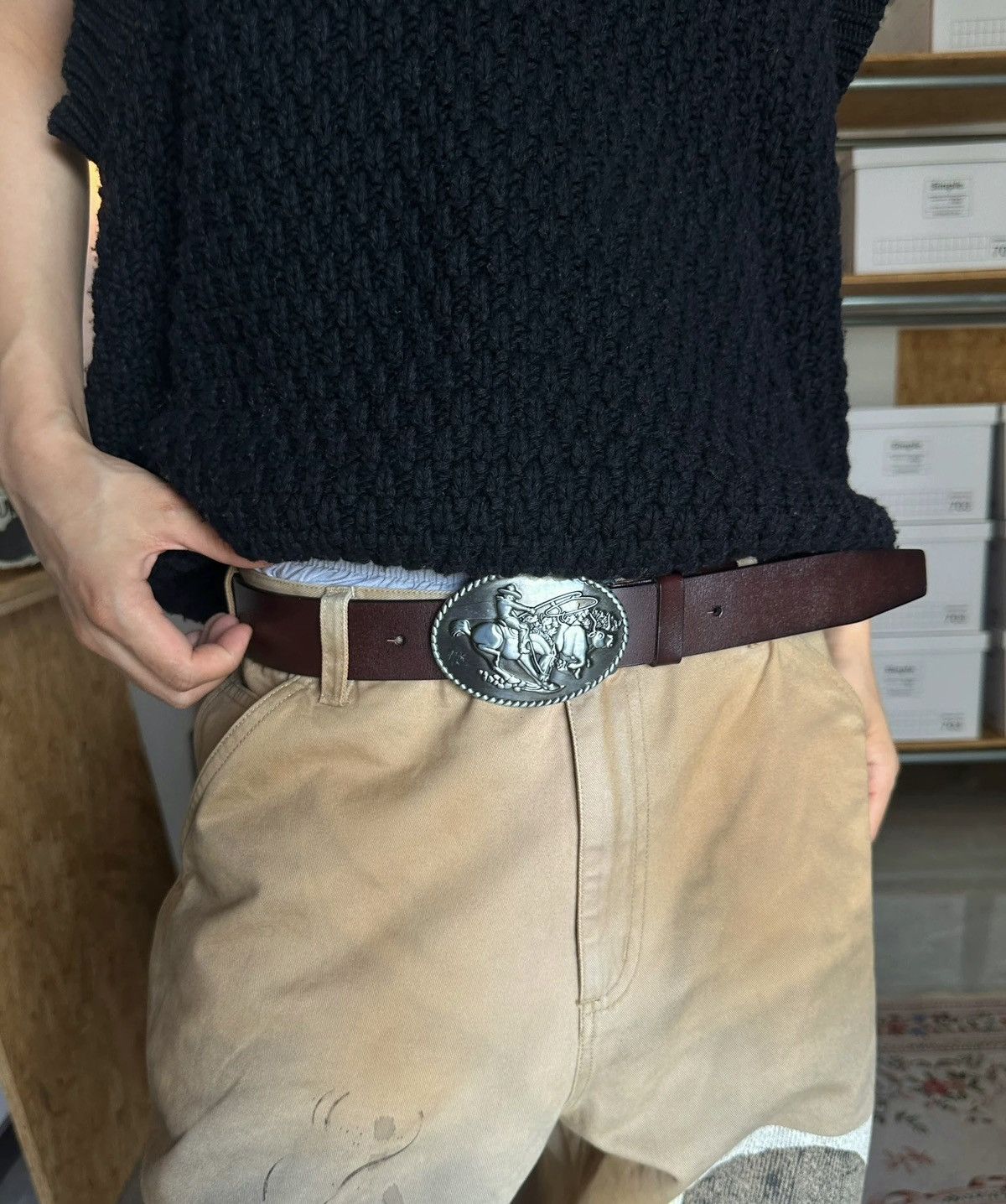 Japanese Brand × Vintage Outdoor retro western cowboy leather buckle belt Size ONE SIZE - 2 Thumbnail