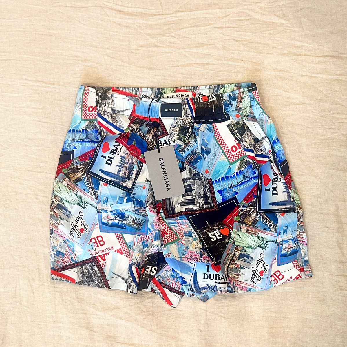 Balenciaga $1050 Balenciaga Logo Postcard Print Silk Shorts, Size 44 Size US 28 / EU 44 - 9 Thumbnail