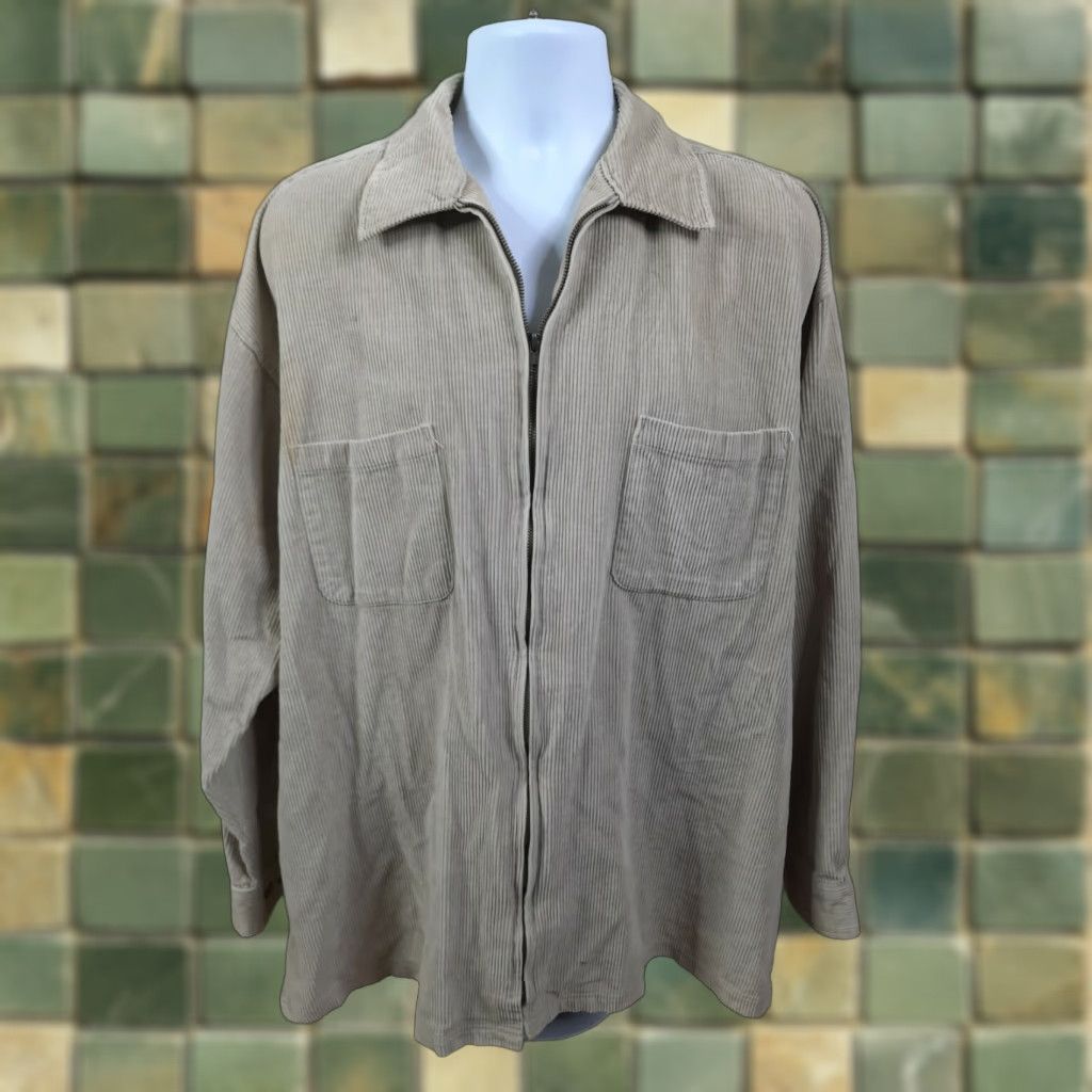 Vintage VINTAGE North Crest Corduroy Jacket Coat Beige Men's XL Tall XLT Distressed 90s Punk Overcoat Zip Pockets Size US XL / EU 56 / 4 - 1 Thumbnail