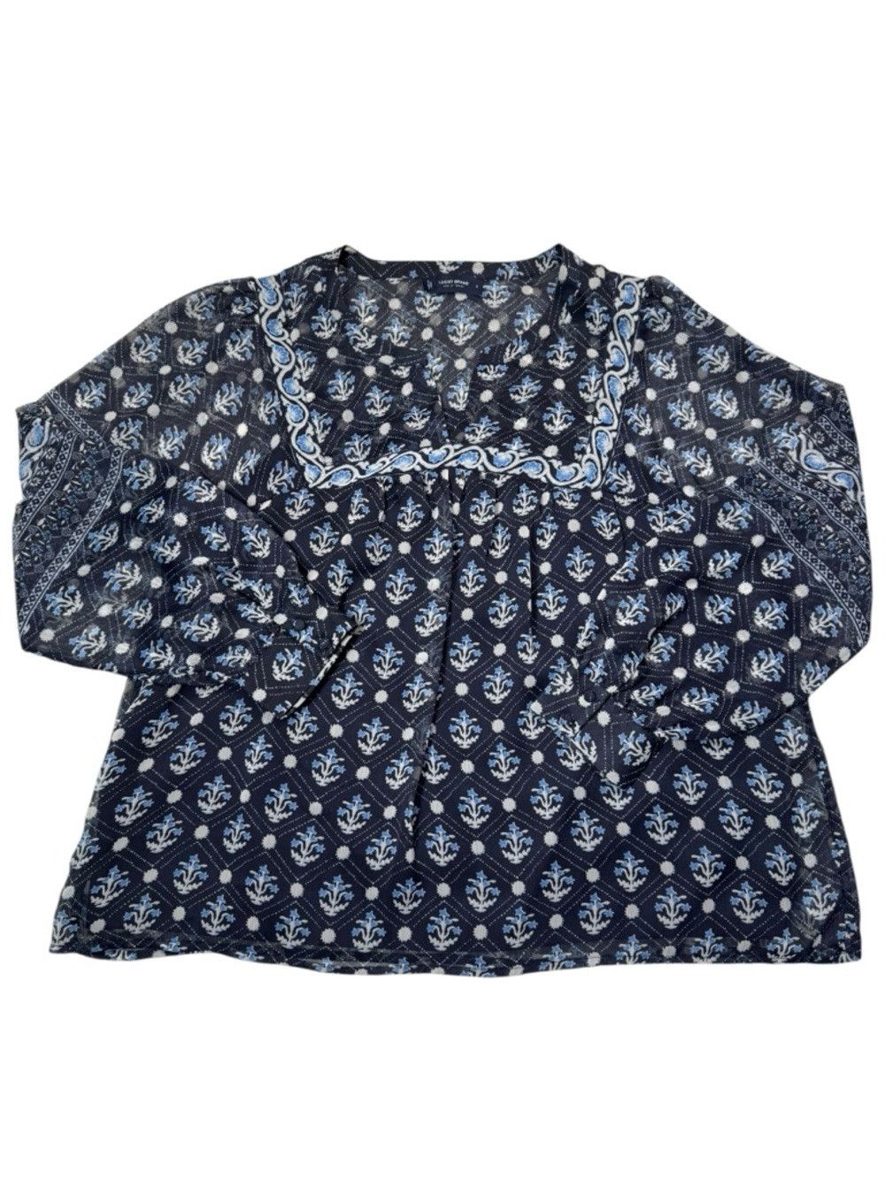 Lucky Brand NWT New $89 Lucky Brand Long Sleeves Notch Neck Border Prin Size L / US 10 / IT 46 - 2 Thumbnail