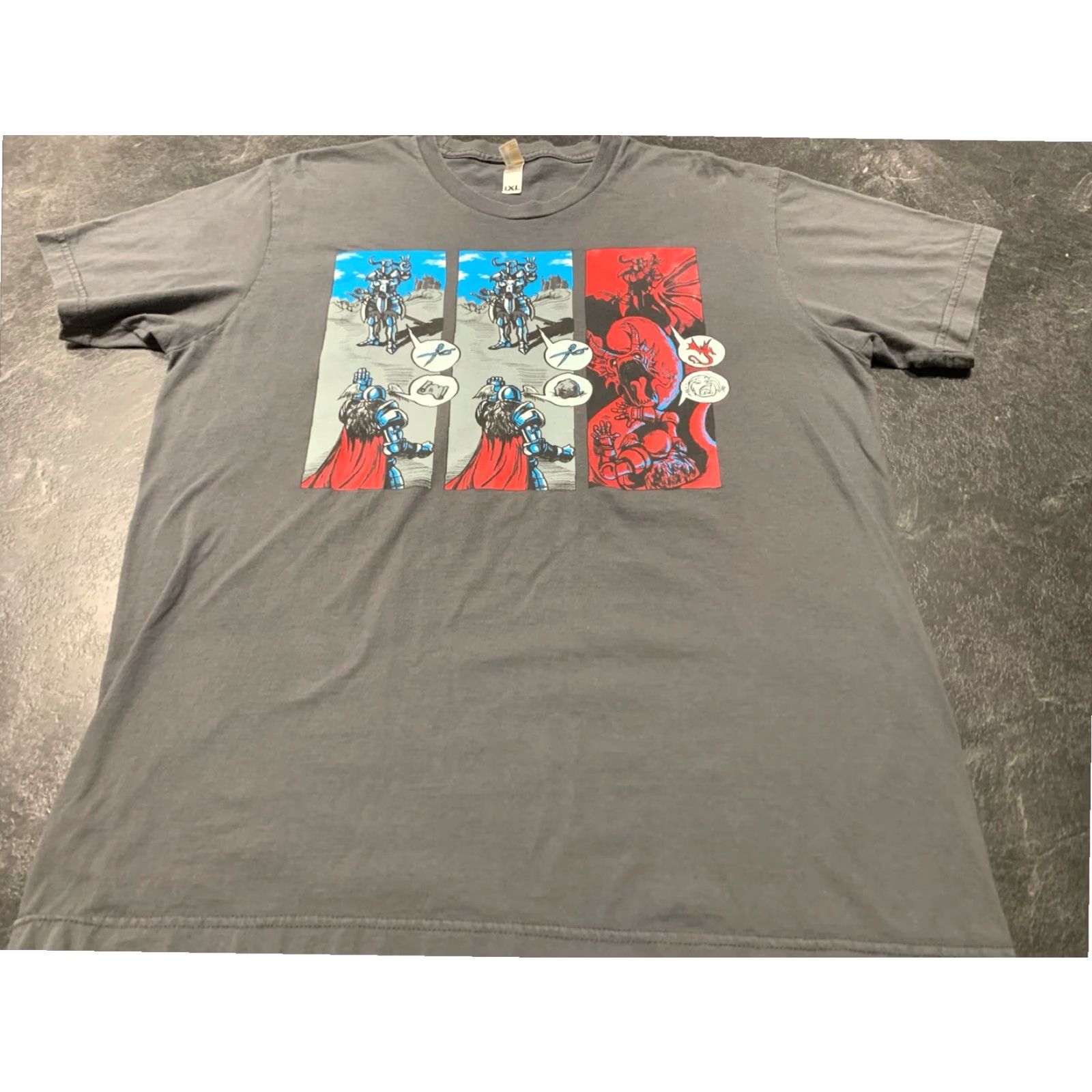 Vintage VINTAGE Graphic T-Shirt Men's Adult Extra Large Gray Rock, Paper, Dragon Design 100% Cotton Mens Size US XL / EU 56 / 4 - 2 Thumbnail