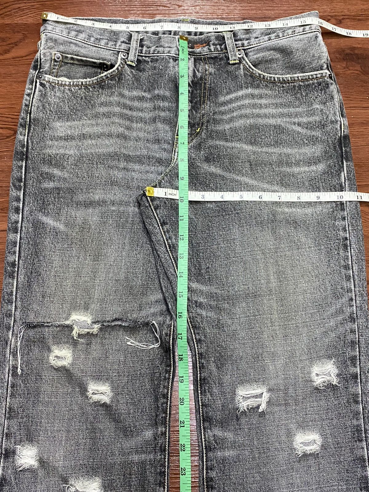 Vintage Uniqlo Black Denim Whisker Distressed Bootcut Jeans