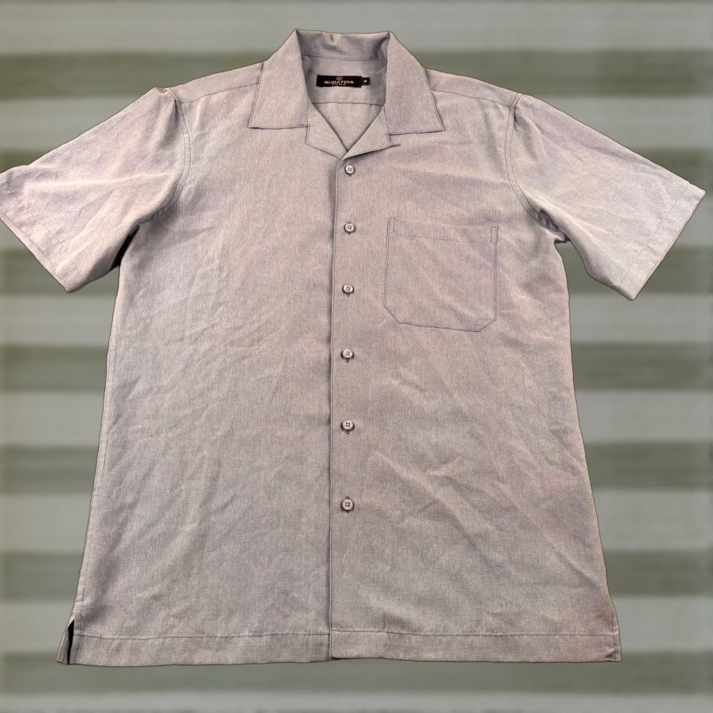 BUGATCHI Bugatchi Shirt Mens M Dusty Blue Camp Loop Collar Button-Up Short Sleeve Beach Size US M / EU 48-50 / 2 - 1 Thumbnail