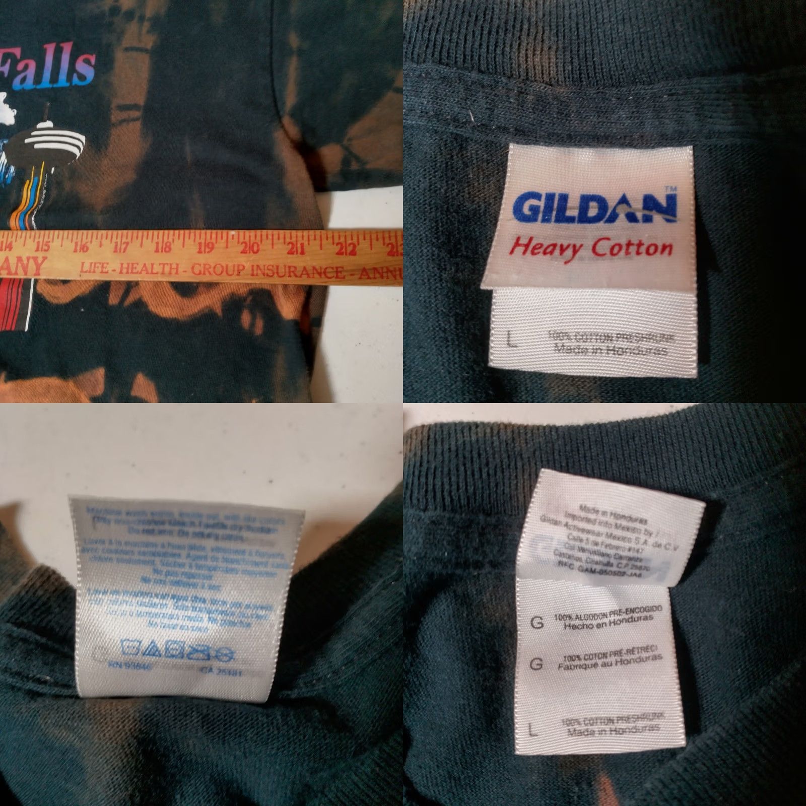 Gildan VINTAGE Gildan Rainbow Bleach Dye Niagara Falls Canada Crop Top Shirt L Black Unisex Adults Crew Neck Short Sleeve Graphic Waterfall - Size US L / EU 52-54 / 3 - 8 Thumbnail
