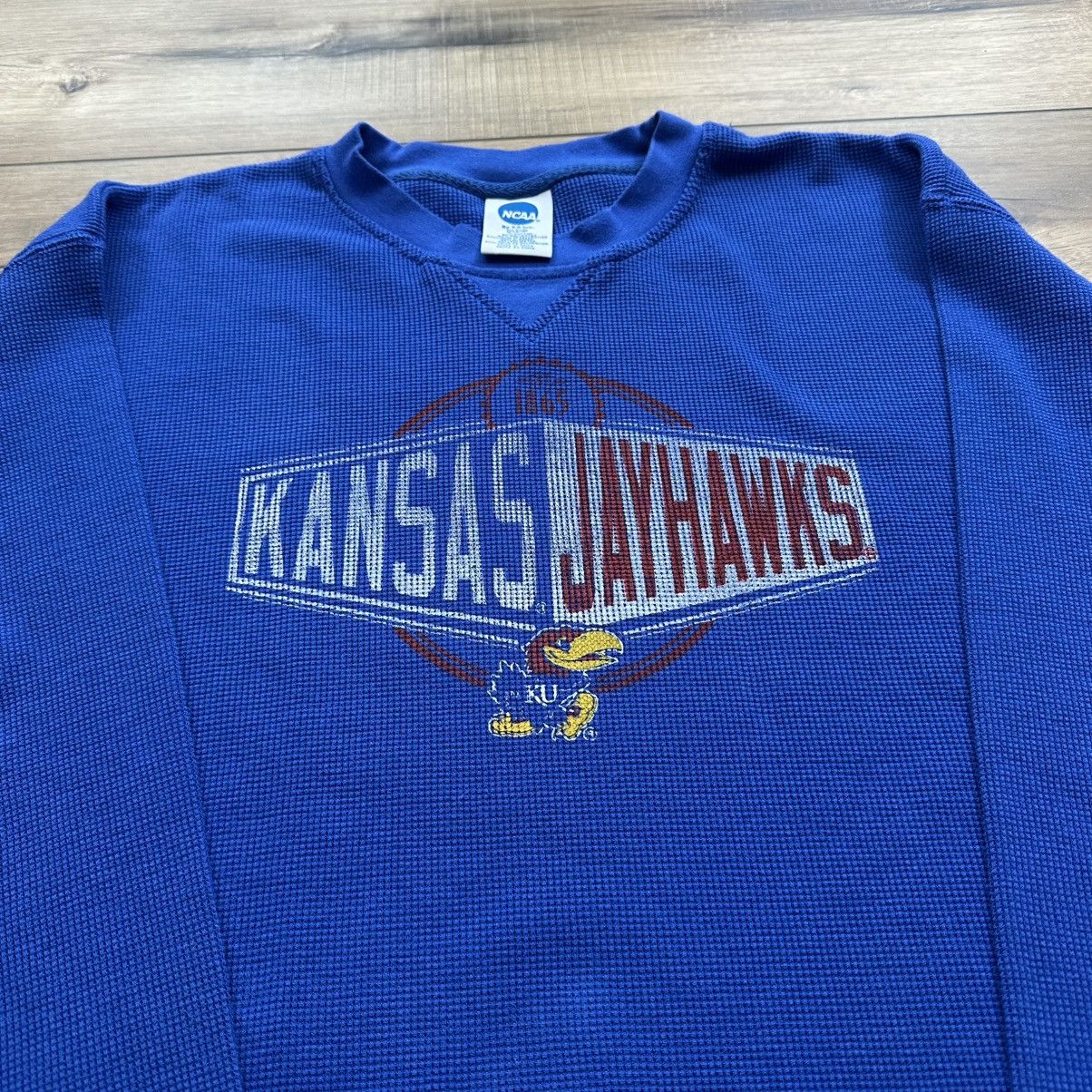 NCAA Vintage 2000s Kansas Jayhawks Waffle Knit Thermal Size US XL / EU 56 / 4 - 6 Thumbnail