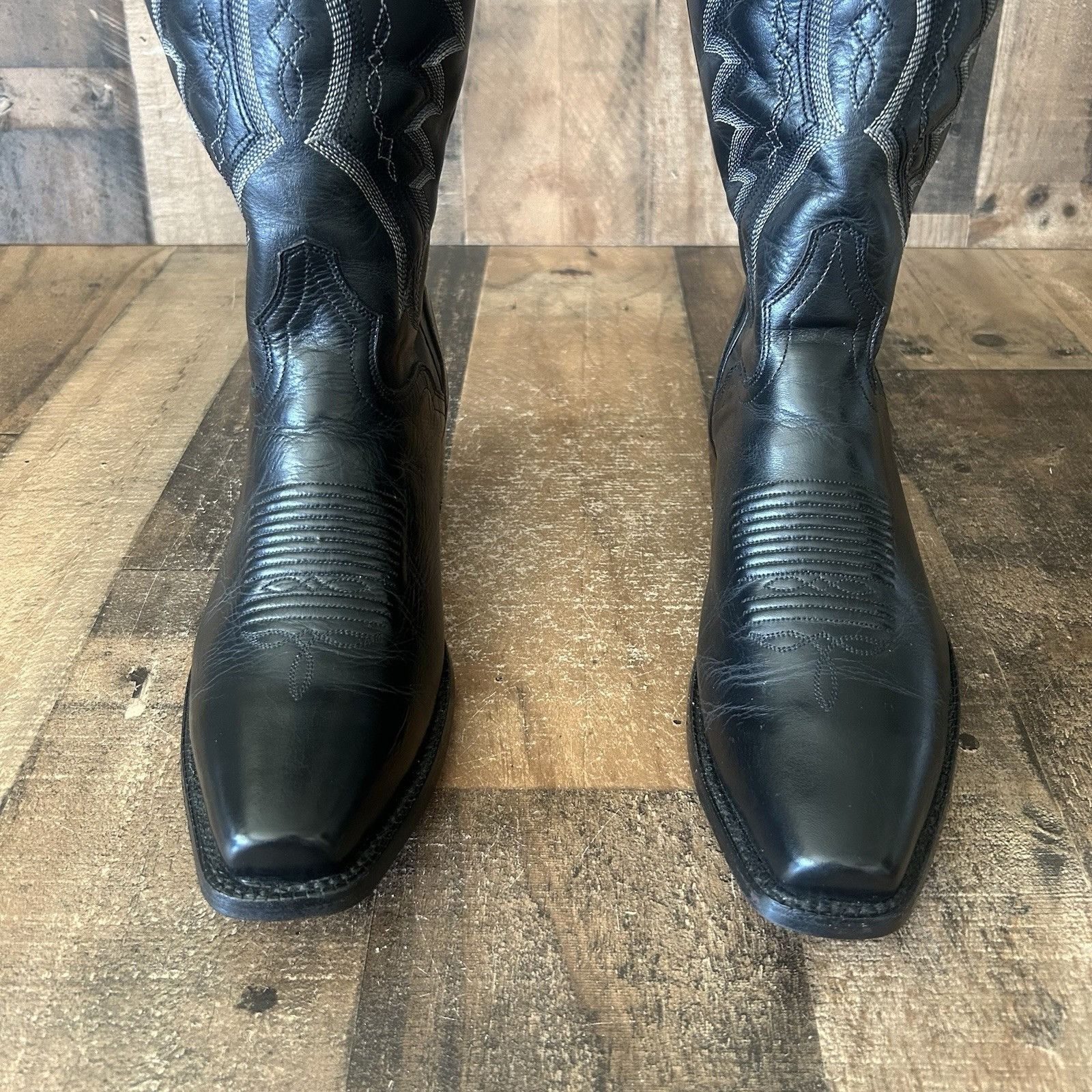 Vintage El Dorado Handmade Square Toe Black Cowboy Boots Mens 9 D Size US 9 / EU 42 - 11 Thumbnail