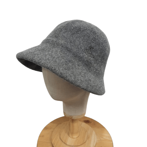 Vintage Vivienne Westwood Embroidery Logo Wool Hat in Grey, Women's