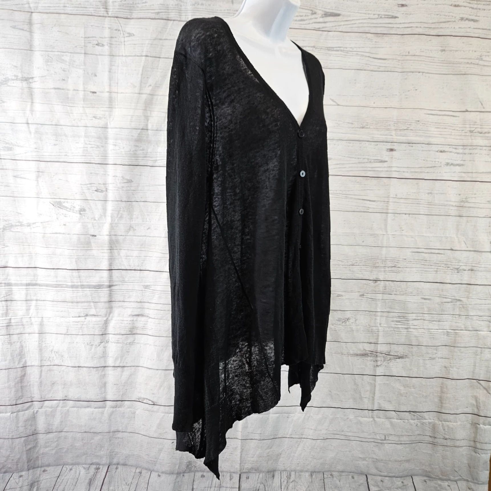 Vintage Acrobat Cardigan Shirt Ladies Black Linen Hanky Long Sleeve Large M/L Size L / US 10 / IT 46 - 3 Thumbnail