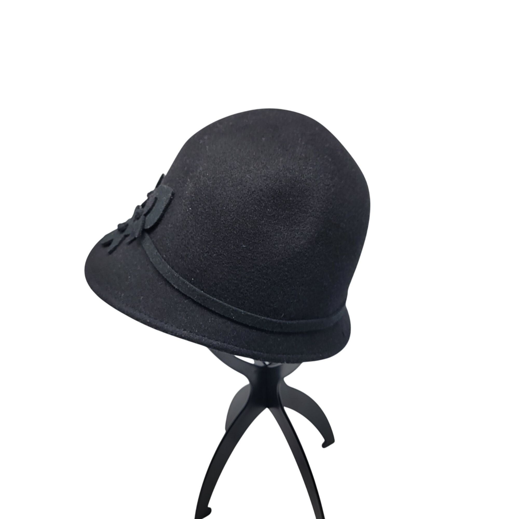 Designer Giovannio Womens Black Wool Felt Cloche Hat Ribbon Flower Bo Size ONE SIZE - 5 Thumbnail