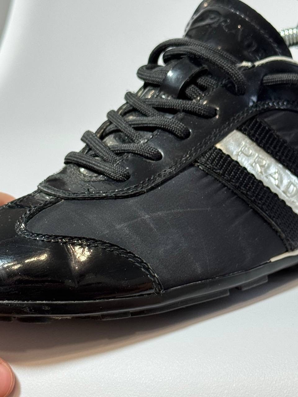 Prada Prada Black Patent Leather & Nylon Sneakers Size 35.5 Size US 5.5 / IT 35.5 - 7 Thumbnail