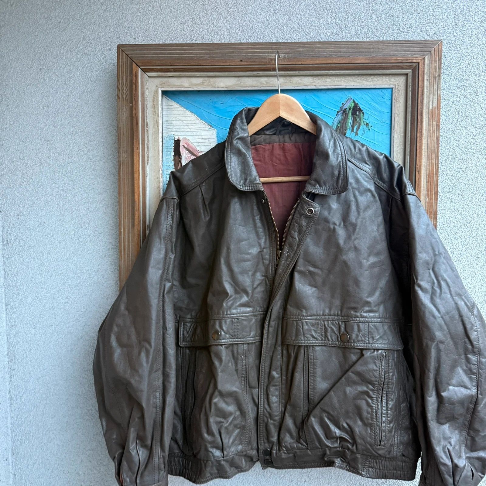 Vintage Vintage 90s Real Leather Boxy Jacket Brown Size US L / EU 52-54 / 3 - 3 Thumbnail
