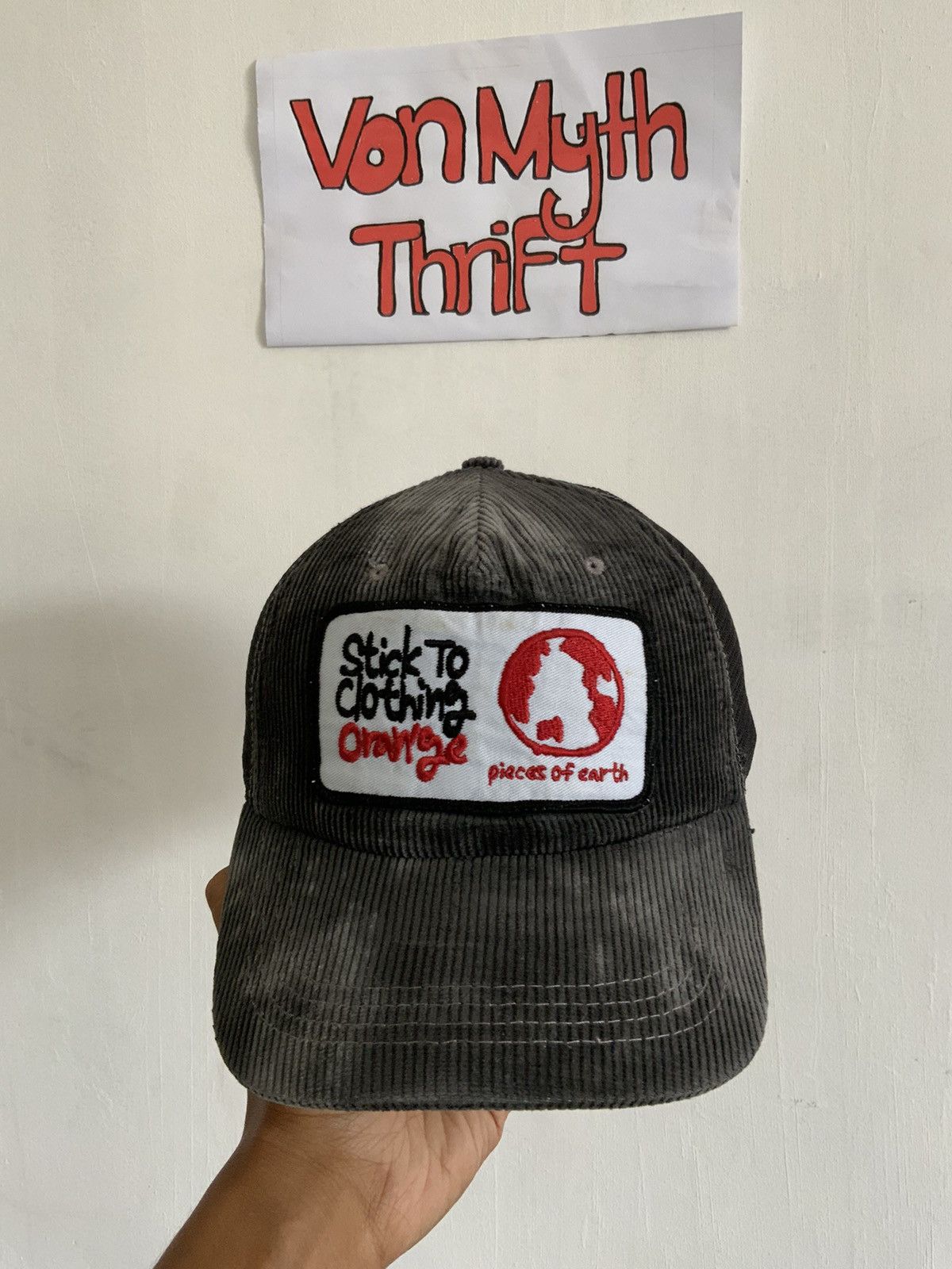 Japanese Brand Vintage Stick to Clothing Orange Corduroy Trucker Hat Size ONE SIZE - 1 Thumbnail