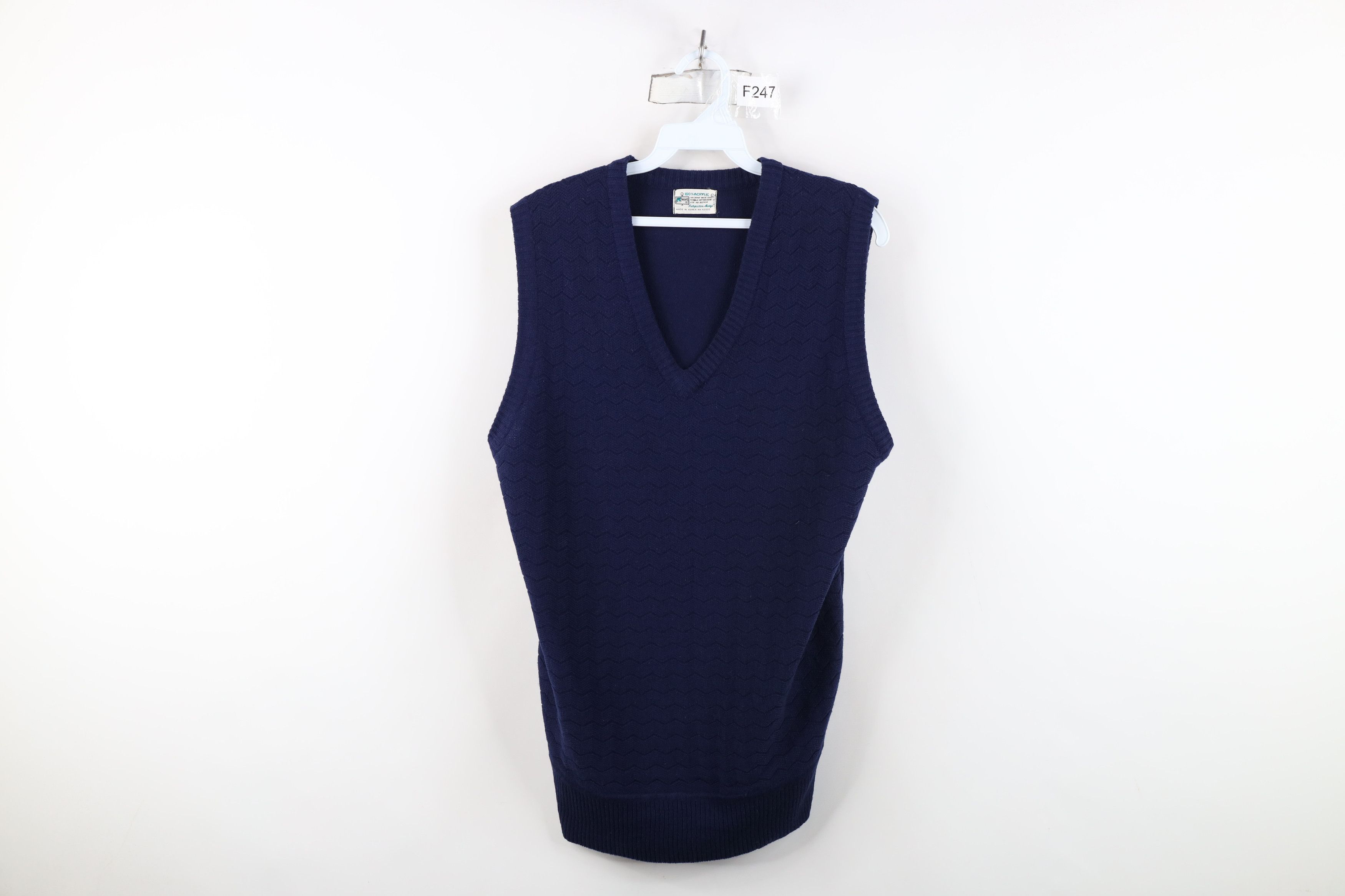 Vintage Vintage 70s Streetwear Zig Zag Wavy Knit Sweater Vest Blue Size L / US 10 / IT 46 - 1 Thumbnail