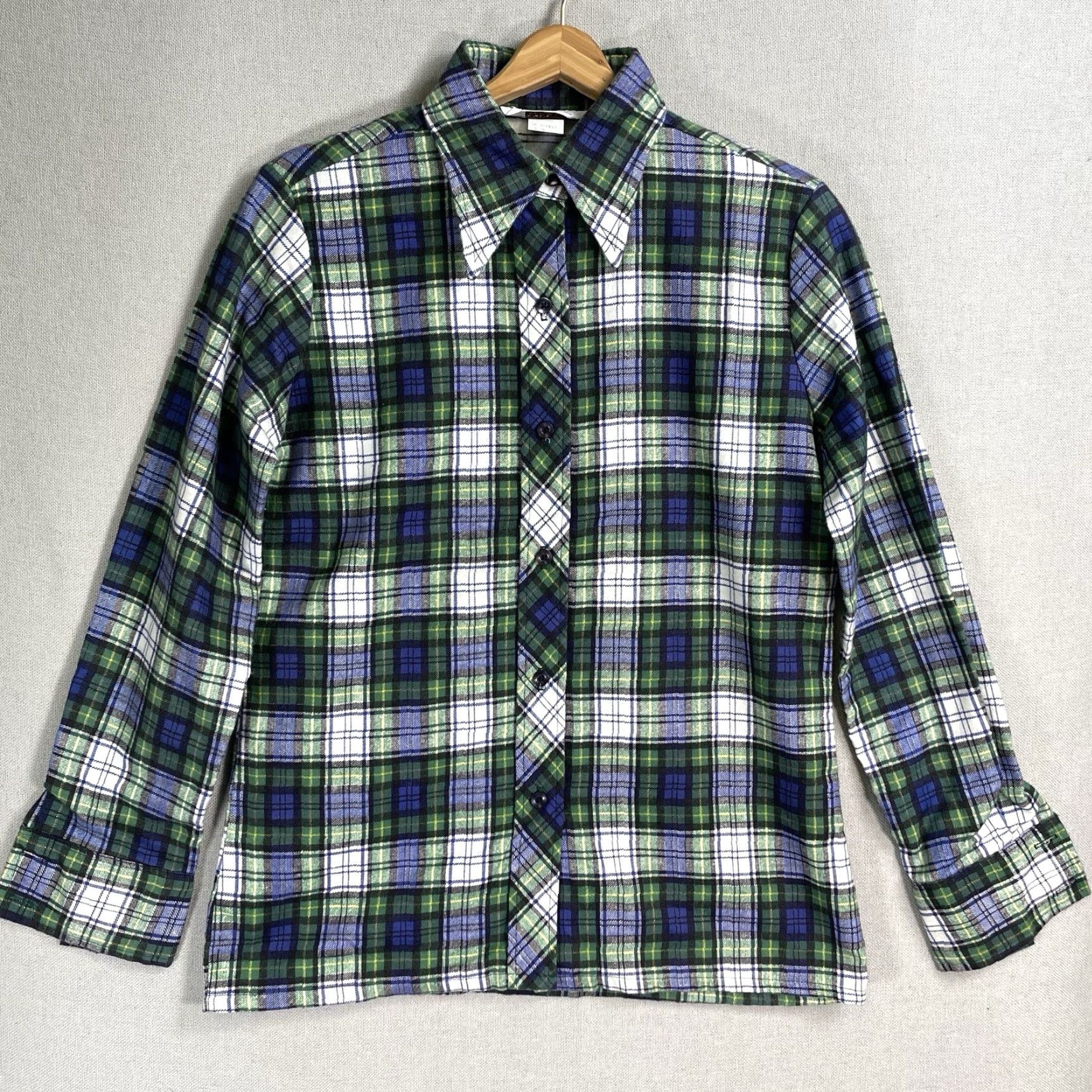 Vintage VINTAGE Montgomery Ward Flannel Shirt Mens XS Blue Cotton Plaid 70s 70s Printed Button-Up Long Sleeve Size US XS / EU 42 / 0 - 2 Thumbnail