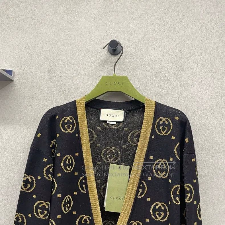 Gucci Gucci Double G full-print V-neck long-sleeved knitwear coa Size L / US 10 / IT 46 - 4 Thumbnail