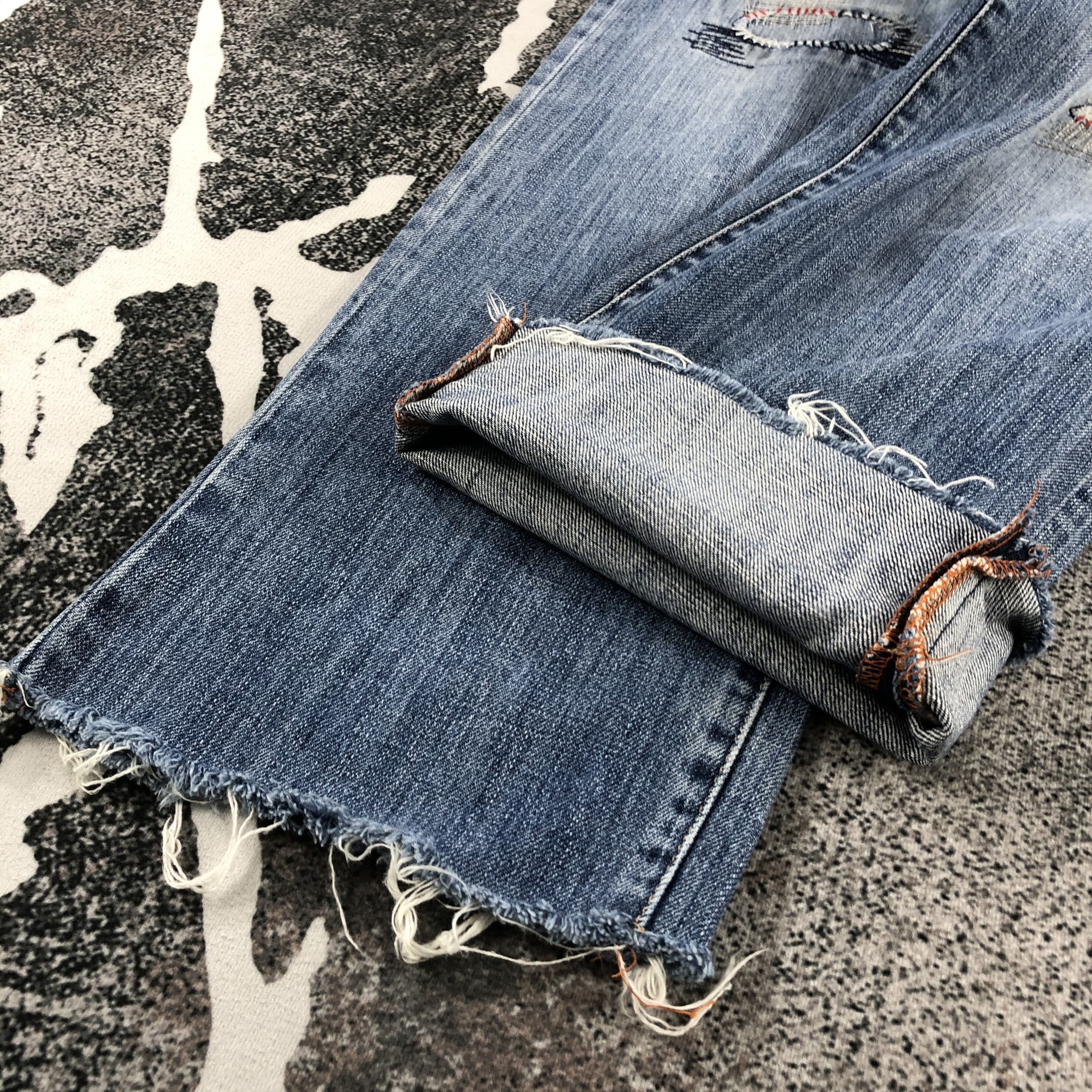 Japanese Brand Back Number Jeans Patchwork Cropped Denim KJ754 Size US 34 / EU 50 - 6 Thumbnail