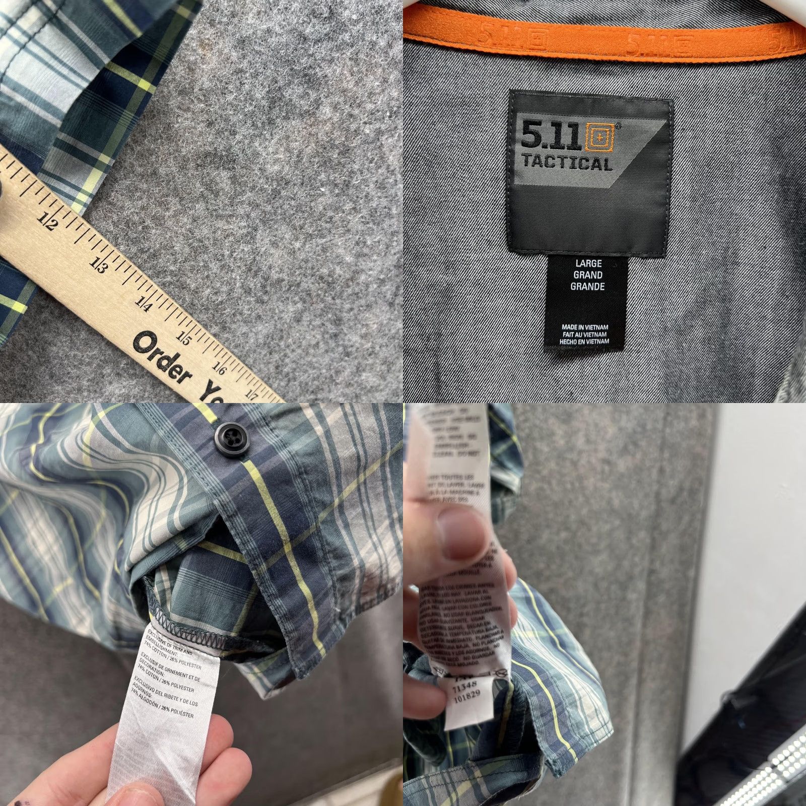 Vintage 5.11 Tactical Shirt Men Large Blue Plaid Button-Down Pocket Shirt Size US L / EU 52-54 / 3 - 8 Thumbnail