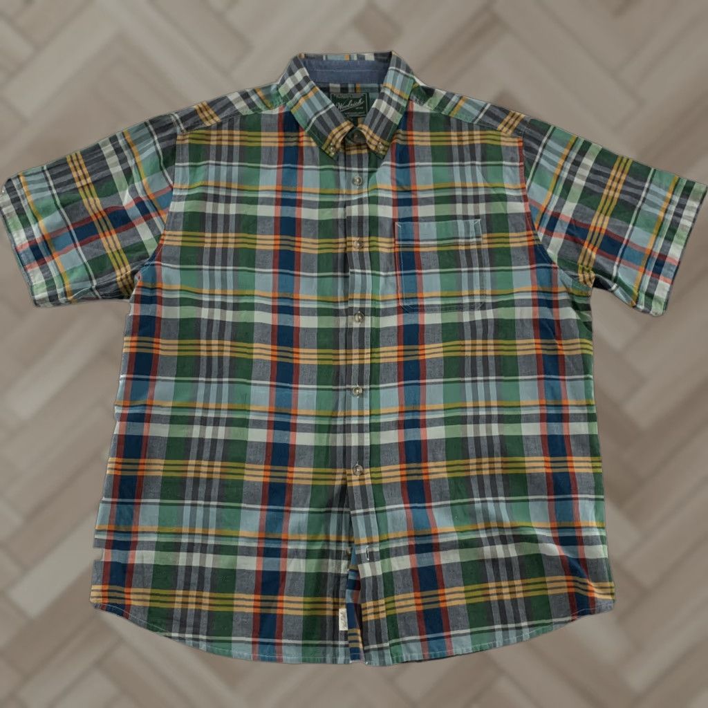 Vintage Woolrich Shirt Plaid Short Sleeve Button-Up XL Green Blue Gray Mens Size US XL / EU 56 / 4 - 1 Thumbnail