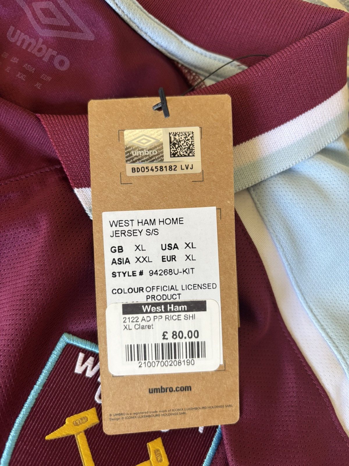 Umbro Declan rice West ham kit with tags Size US XL / EU 56 / 4 - 3 Thumbnail