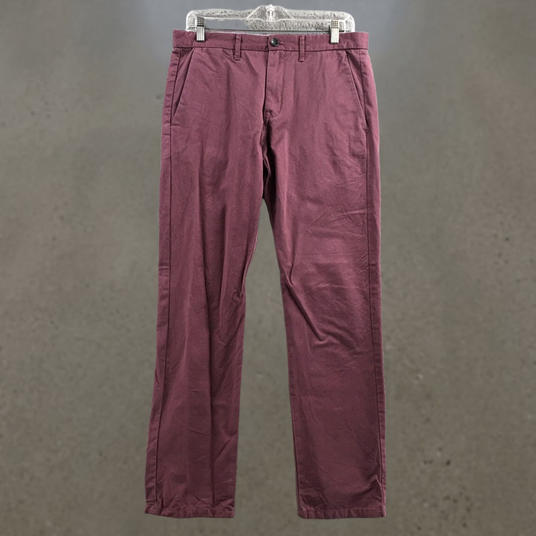 Calvin Klein Calvin Klein Straight Chino Pants Mens 31x32 Burgundy Button Front Cotton Zip Pants Size US 31 - 1 Thumbnail