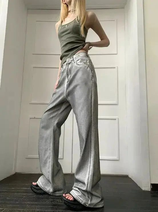 Japanese Brand Straight tube loose washed grey jeans Size US 32 / EU 48 - 4 Thumbnail