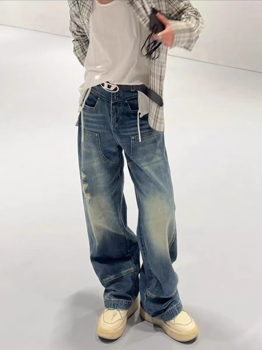 Japanese Brand × Jean Washed-spoiled cargo logging straight-leg jeans Size US 32 / EU 48 - 4 Thumbnail