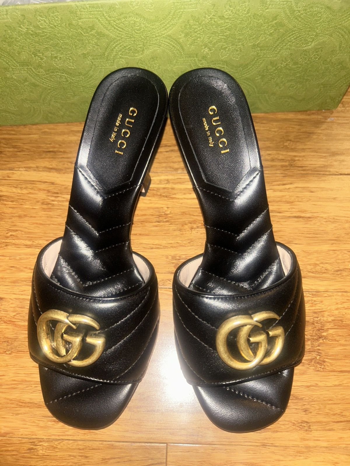 Gucci Gucci Double G Mid Heel Slide Sandal Black Nappa Charlotte Size US 5.5 / IT 35.5 - 2 Thumbnail