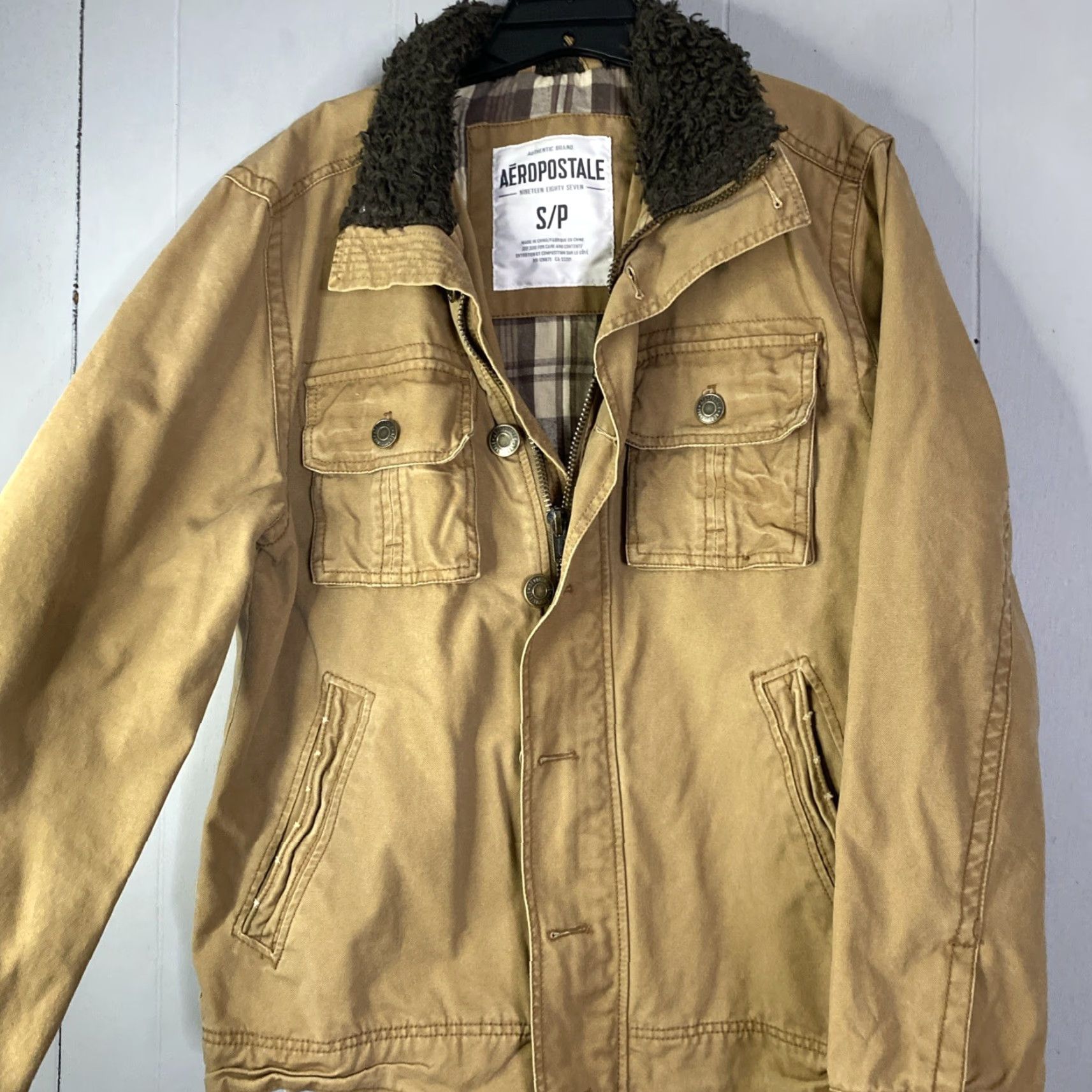 Aeropostale VINTAGE Aeropostale Saddle Brown Cowboy Jacket Sherpa Collar Plaid Flannel Lined S Jacket Men Regular Brown 90s City College USA Mens Size US S / EU 44-46 / 1 - 5 Thumbnail