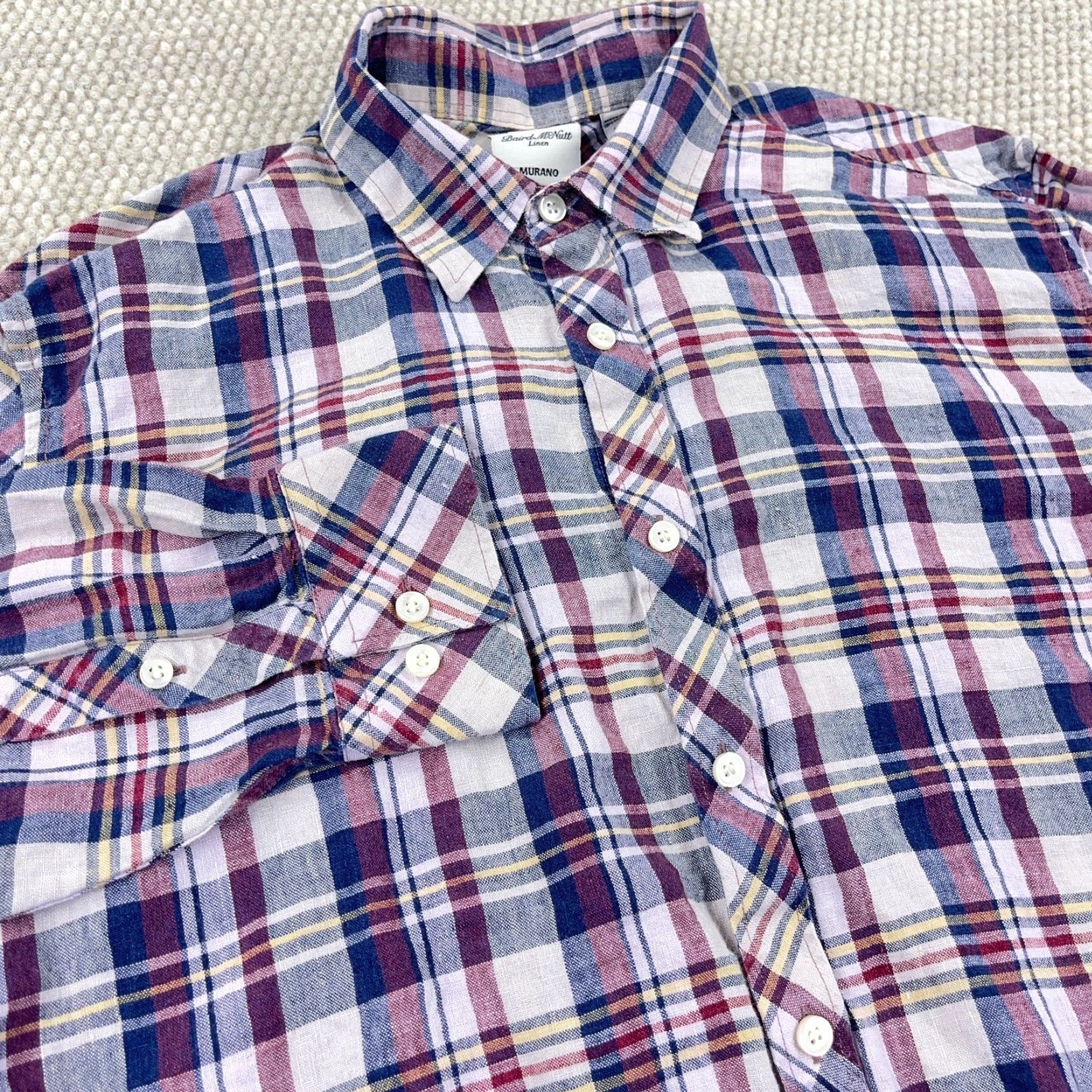 Vintage Baird McNutt Linen Shirt Large Blue Red Plaid Button-Up Casual Mens Size US L / EU 52-54 / 3 - 3 Thumbnail