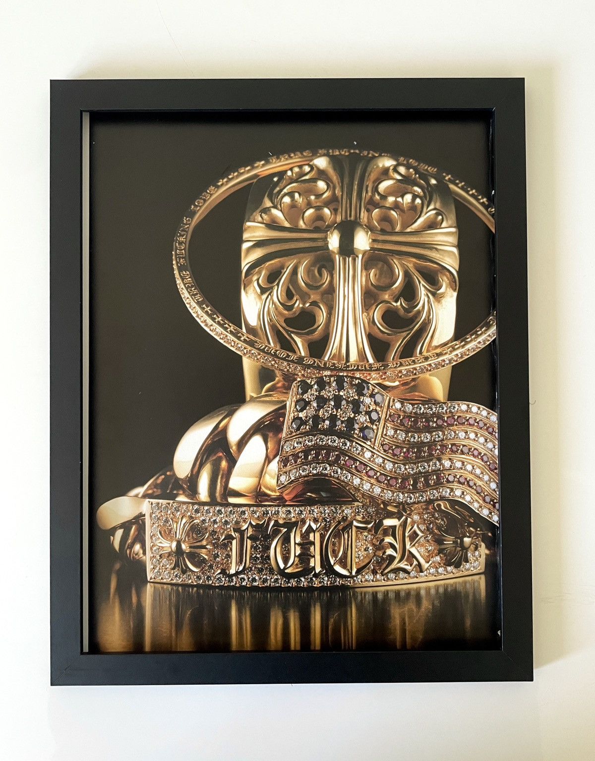 Chrome Hearts Fu Gold Jewelry Photo Poster Framed 9X11, Men's